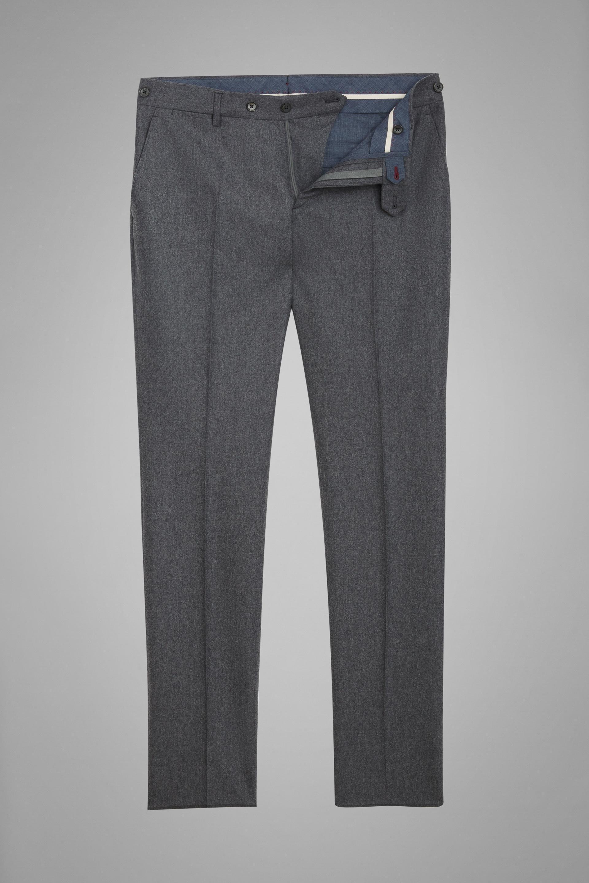 Grey Stretch Wool Flannel Slim Trousers, , large image number 3