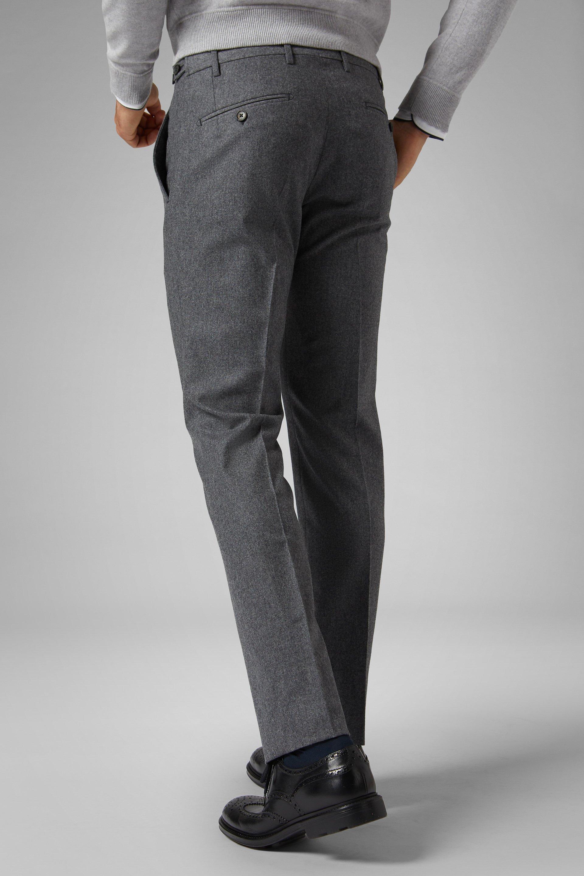 Grey Stretch Wool Flannel Slim Trousers, , large image number 4