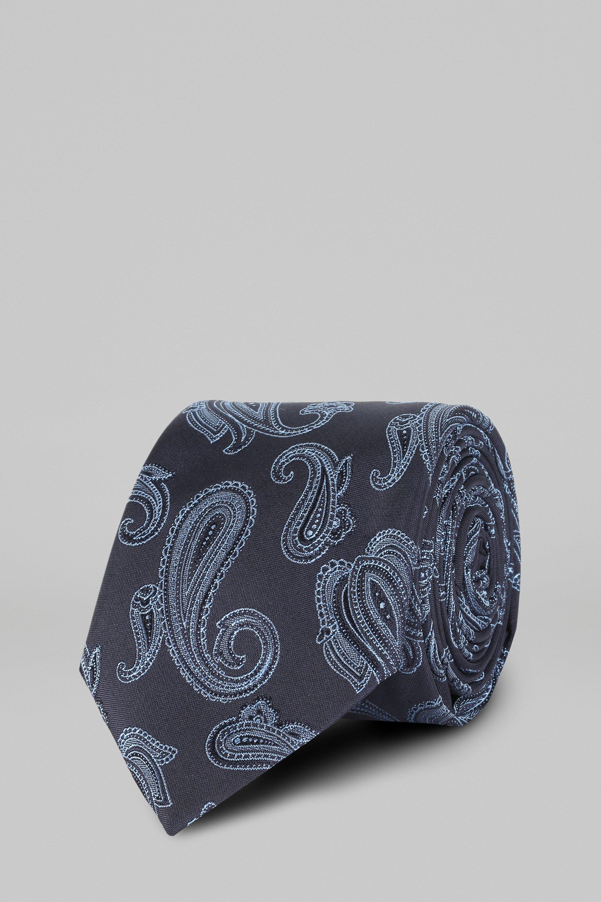 Blue Macro Paisley Silk Jacquard Tie For Men, , large image number 0