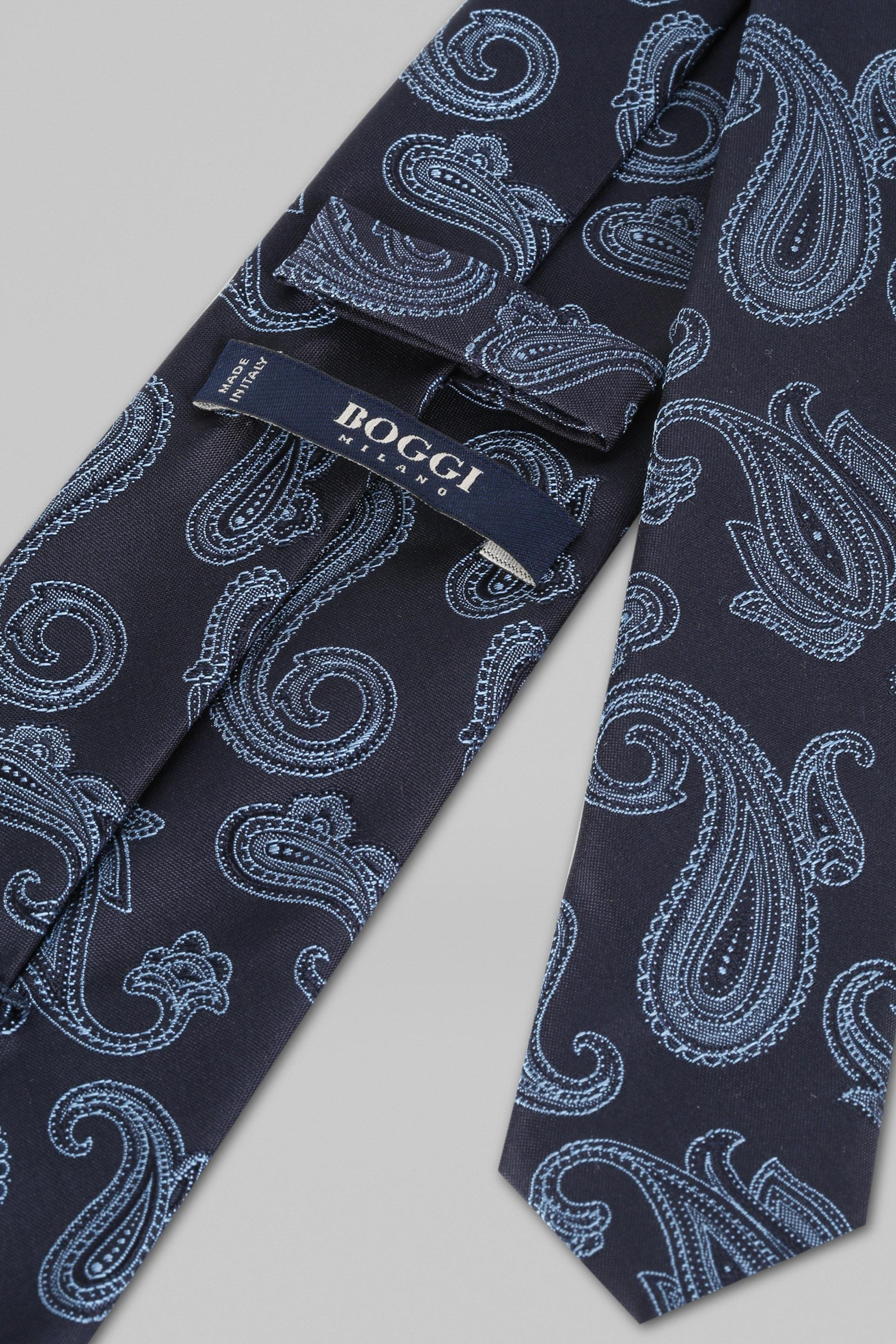 Blue Macro Paisley Silk Jacquard Tie For Men, , large image number 1