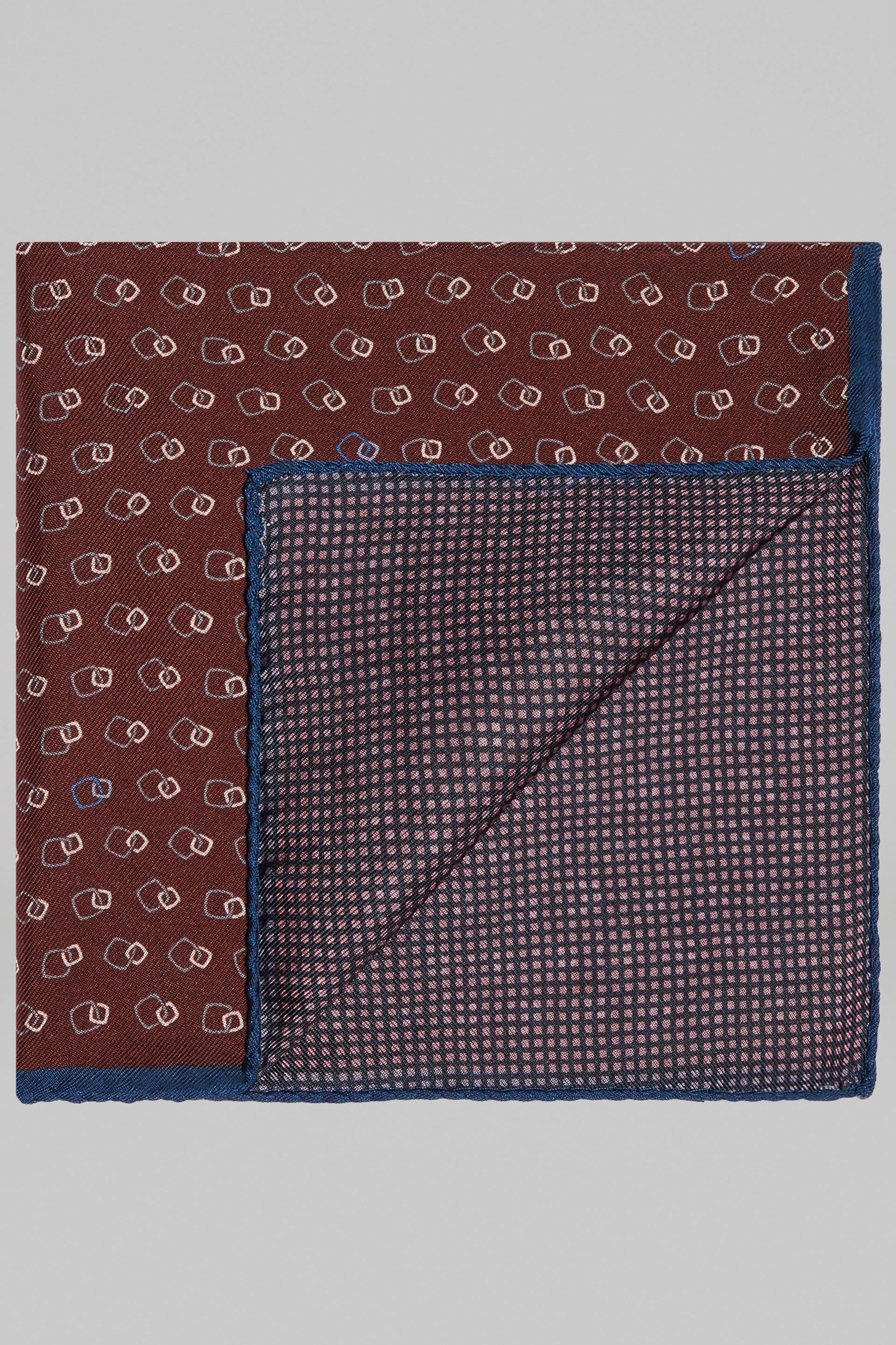 Burgundy Double Print Silk Pocket Square For Men, , large image number 1