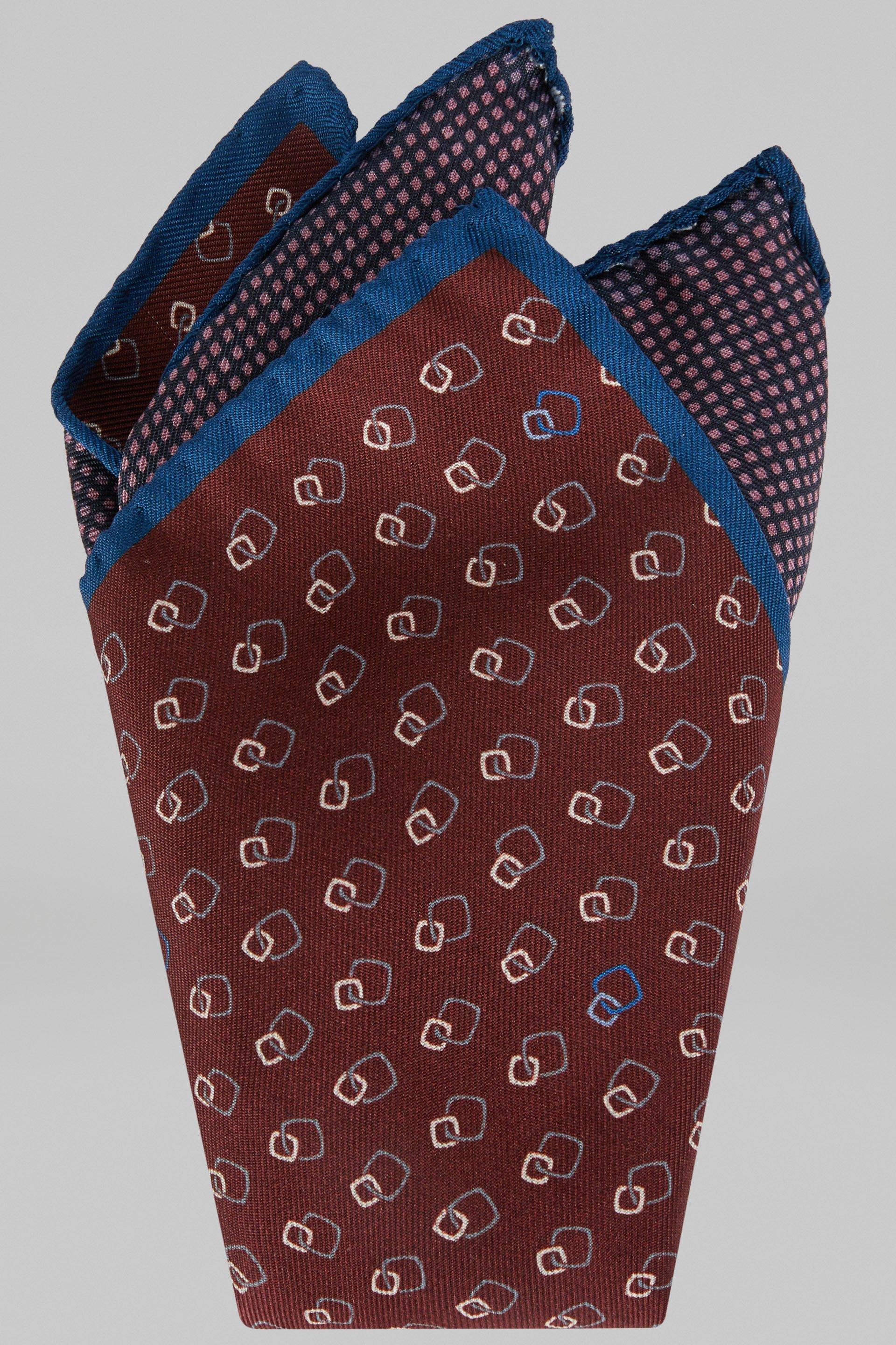 Burgundy Double Print Silk Pocket Square For Men, , large image number 2