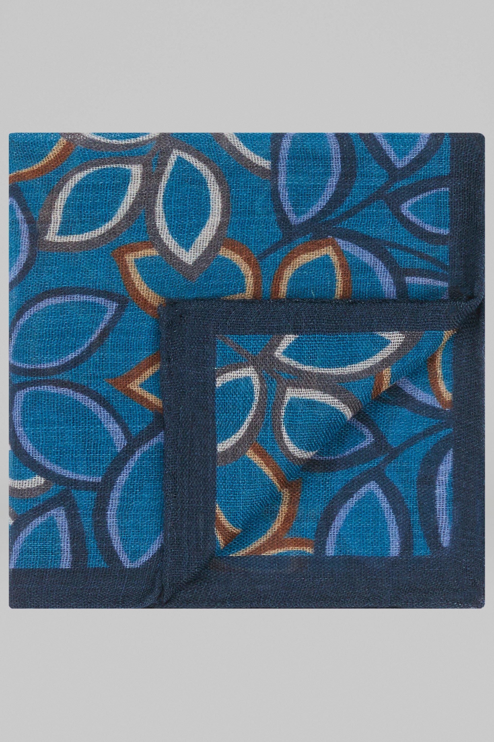 Blue Macro Patterned Wool Pocket Square For Men, , large image number 0