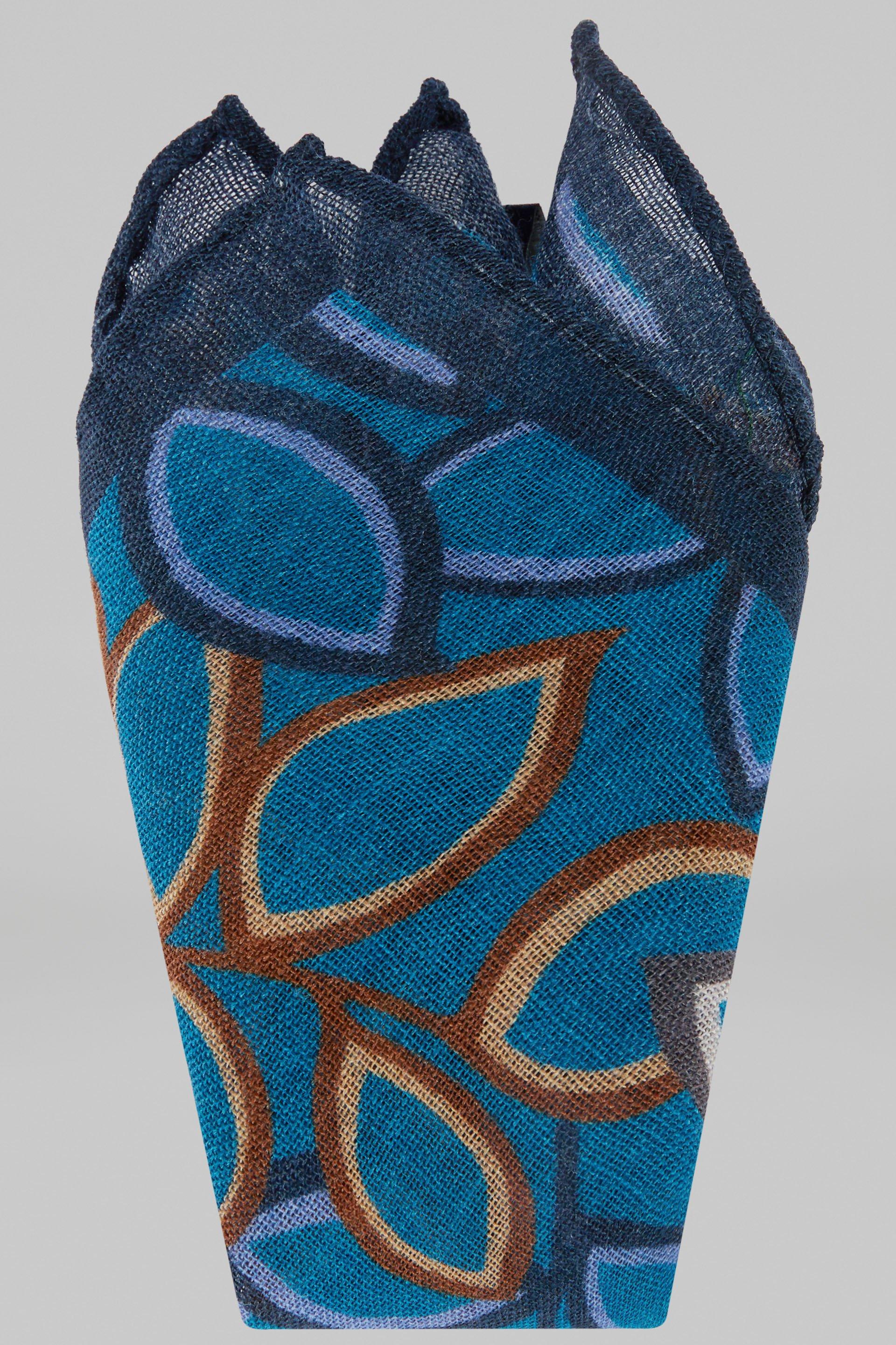 Blue Macro Patterned Wool Pocket Square For Men, , large image number 2
