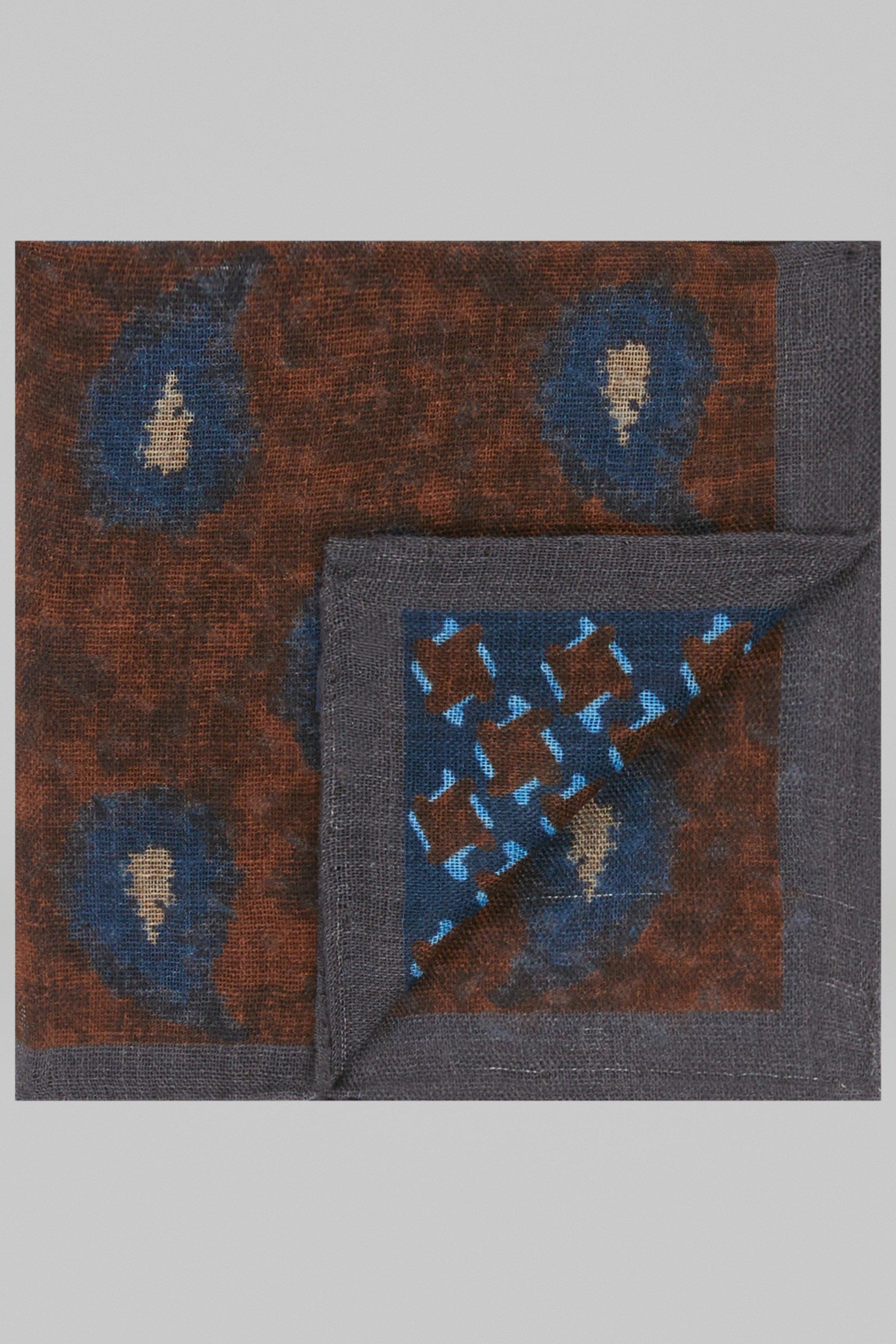 Brown Macro Patterned Wool Pocket Square For Men, , large image number 0