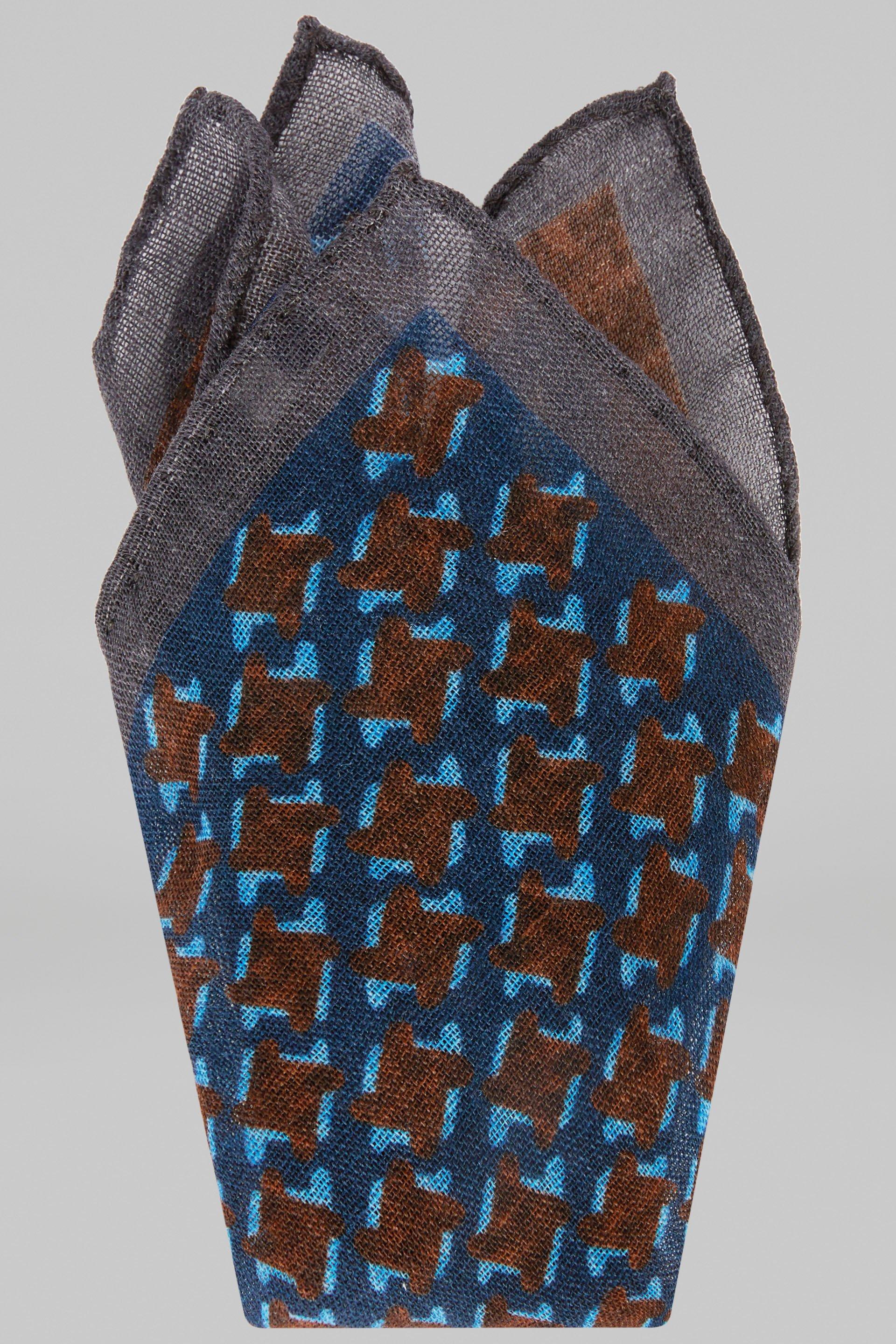 Brown Macro Patterned Wool Pocket Square For Men, , large image number 2