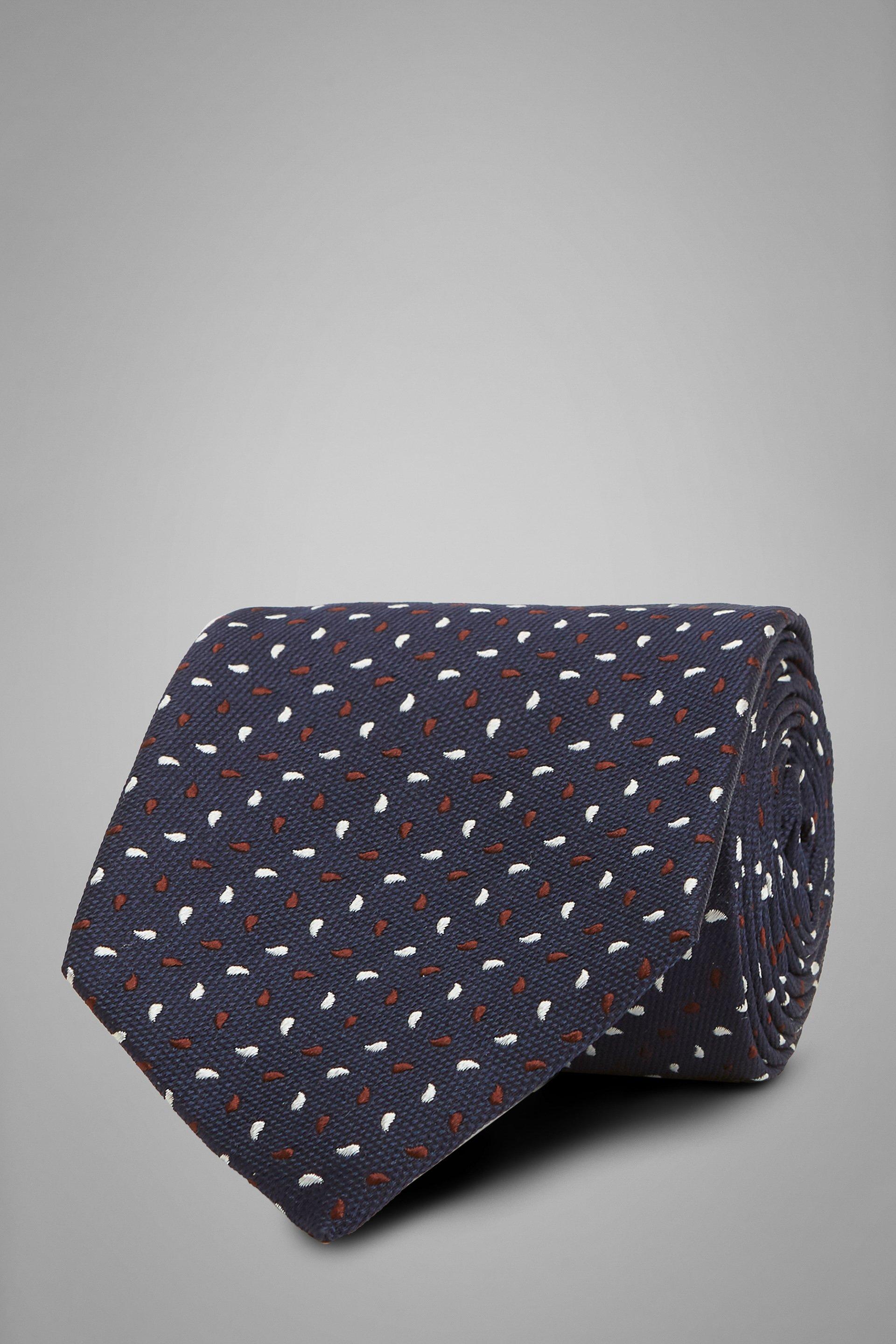 Blue Patterned Silk Jacquard Tie For Men, , large image number 0