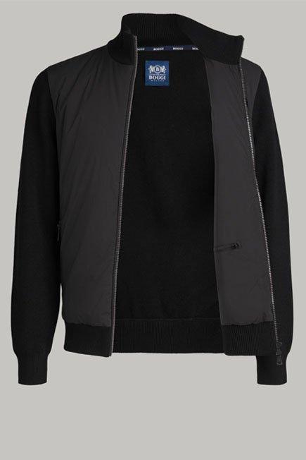 Black Padded Bomber Jacket, 3901_NERO, large image number 4