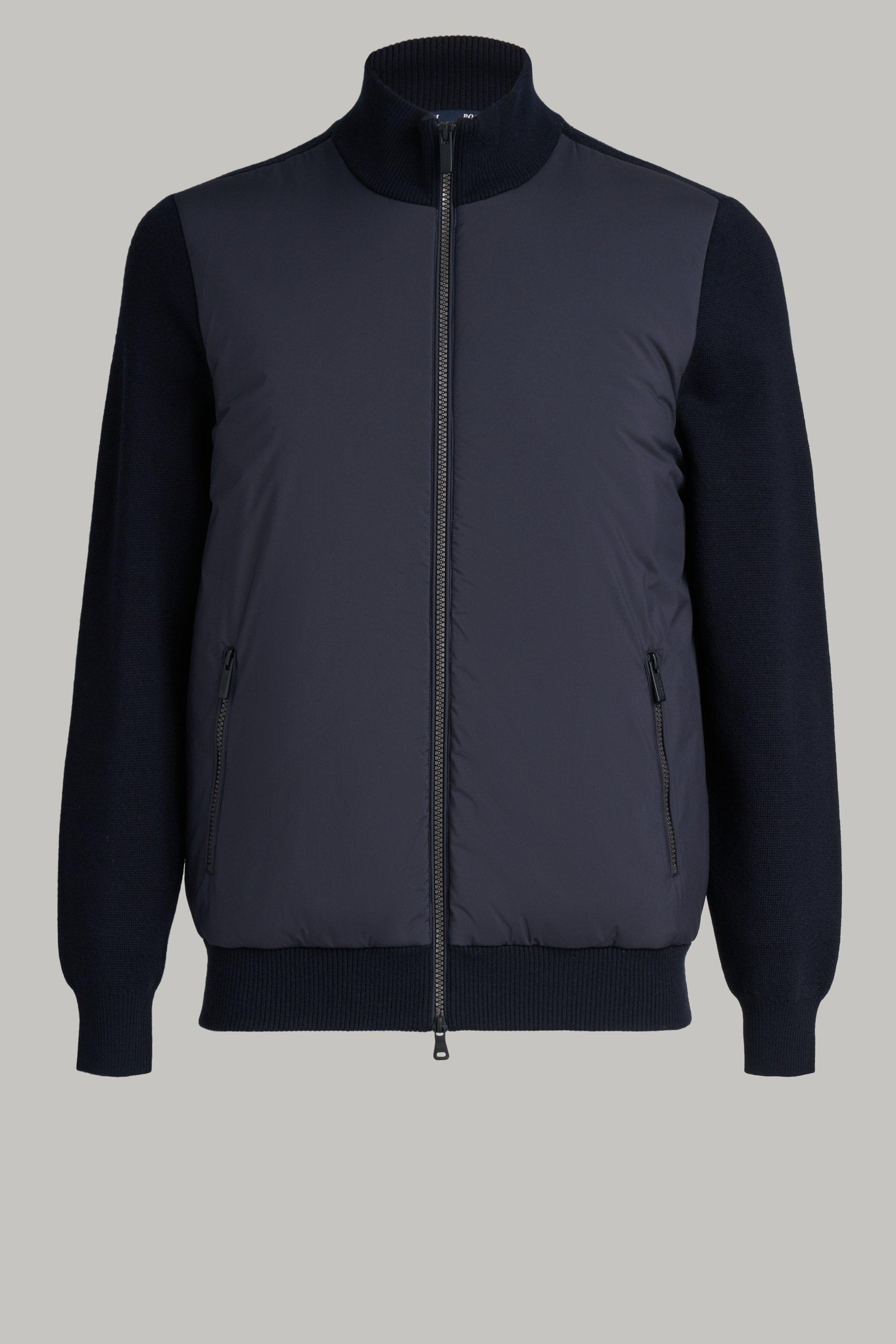 Navy Padded Bomber Jacket In Technical Fabric And Wool For Men, 3901_NAVY, large image number 0