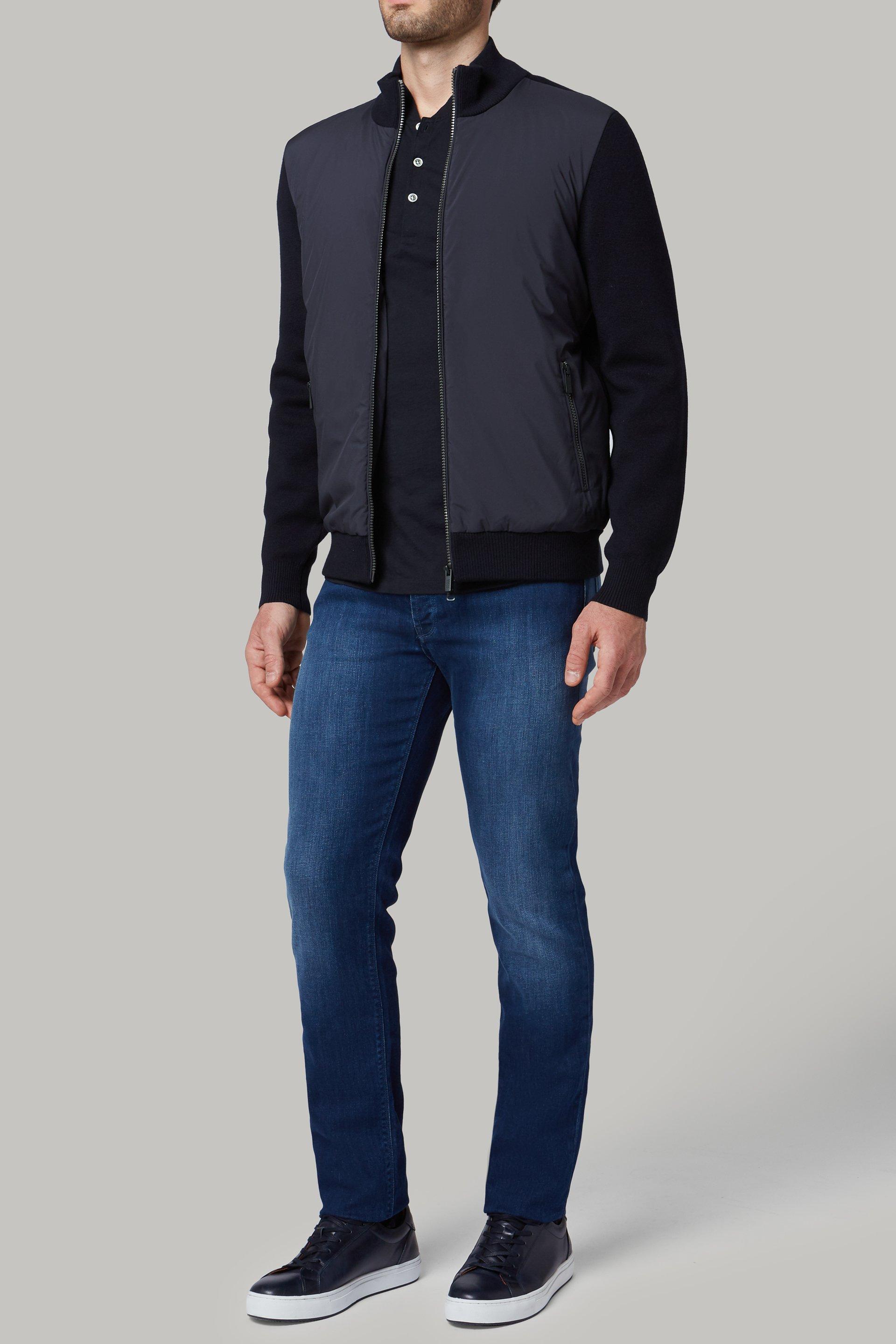 Navy Padded Bomber Jacket In Technical Fabric And Wool For Men, 3901_NAVY, large image number 2