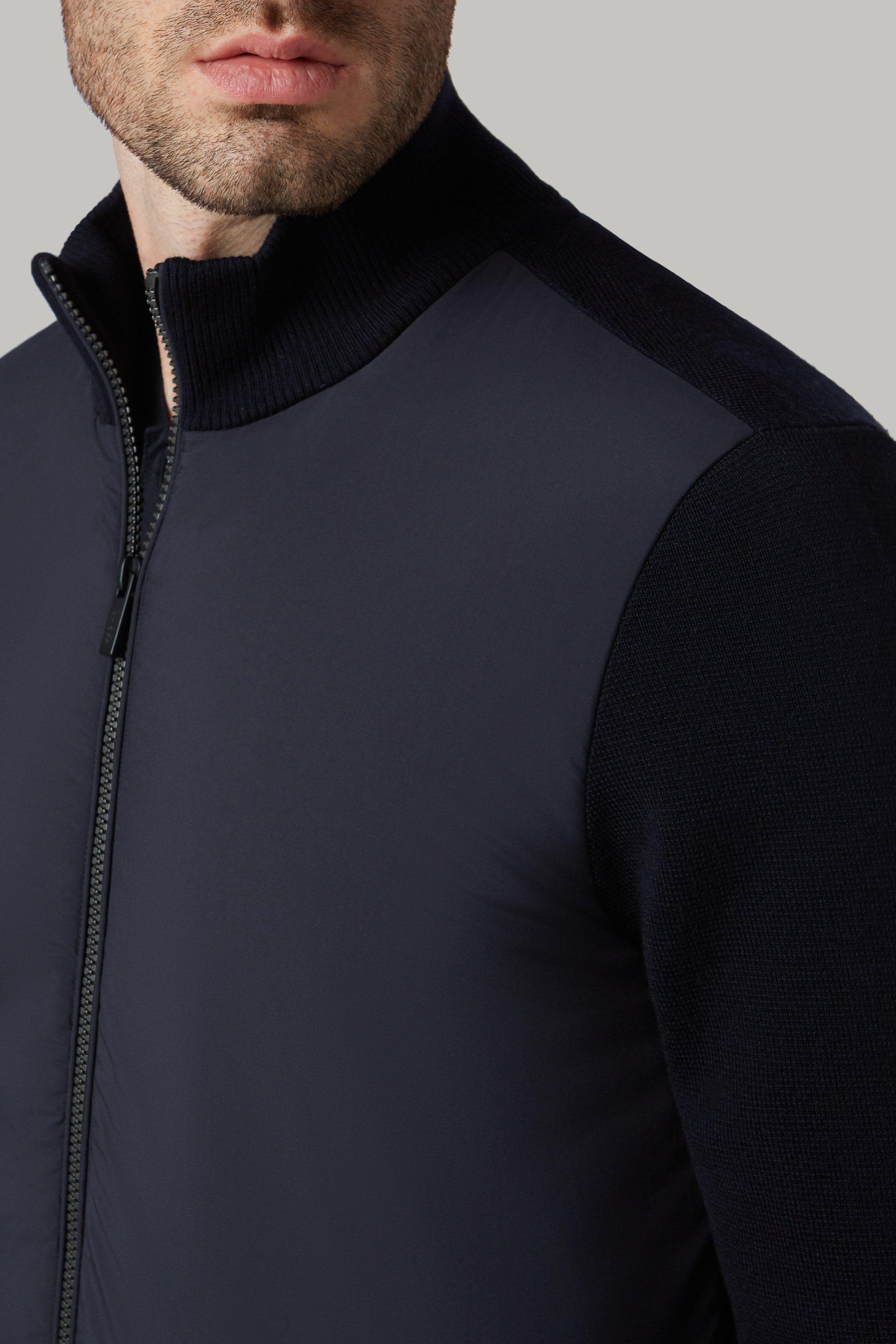 Navy Padded Bomber Jacket In Technical Fabric And Wool For Men, 3901_NAVY, large image number 3