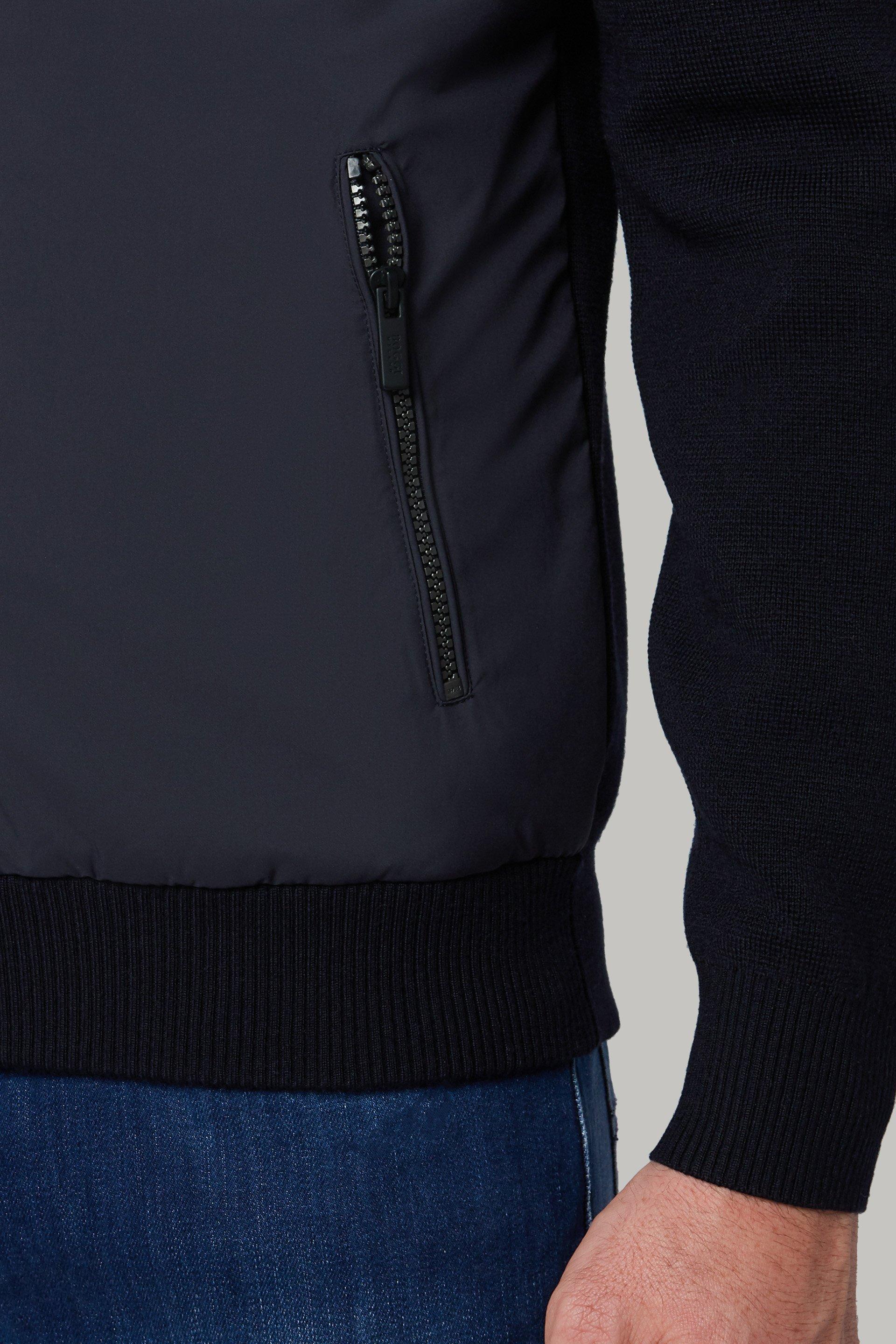 Navy Padded Bomber Jacket In Technical Fabric And Wool For Men, 3901_NAVY, large image number 5