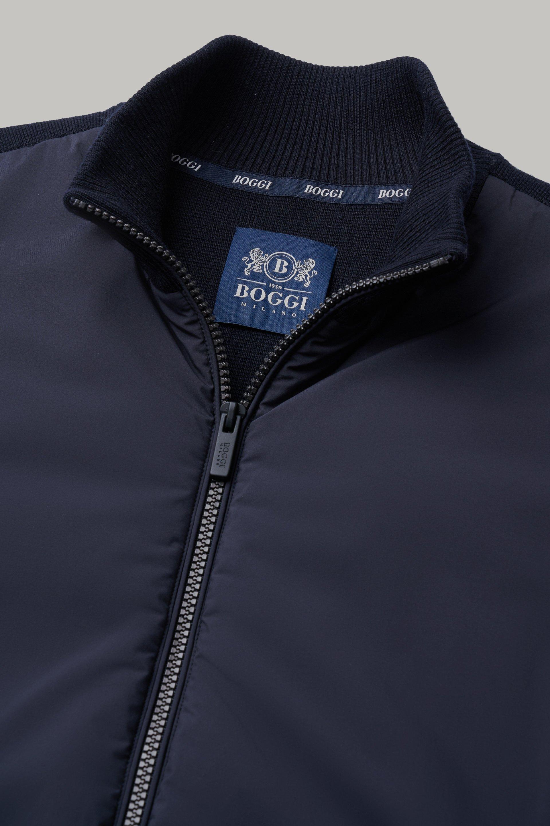 Navy Padded Bomber Jacket In Technical Fabric And Wool For Men, 3901_NAVY, large image number 6