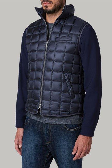 Navy Down-Filled Quilted Nylon Gilet For Men, Navy blue, large image number 0
