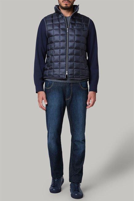 Navy Down-Filled Quilted Nylon Gilet For Men, Navy blue, large image number 1