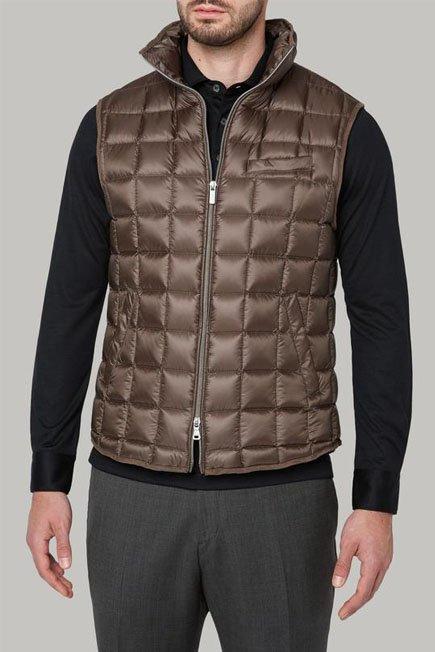 Brown Down-Filled Quilted Nylon Gilet For Men, Dark brown, large image number 0