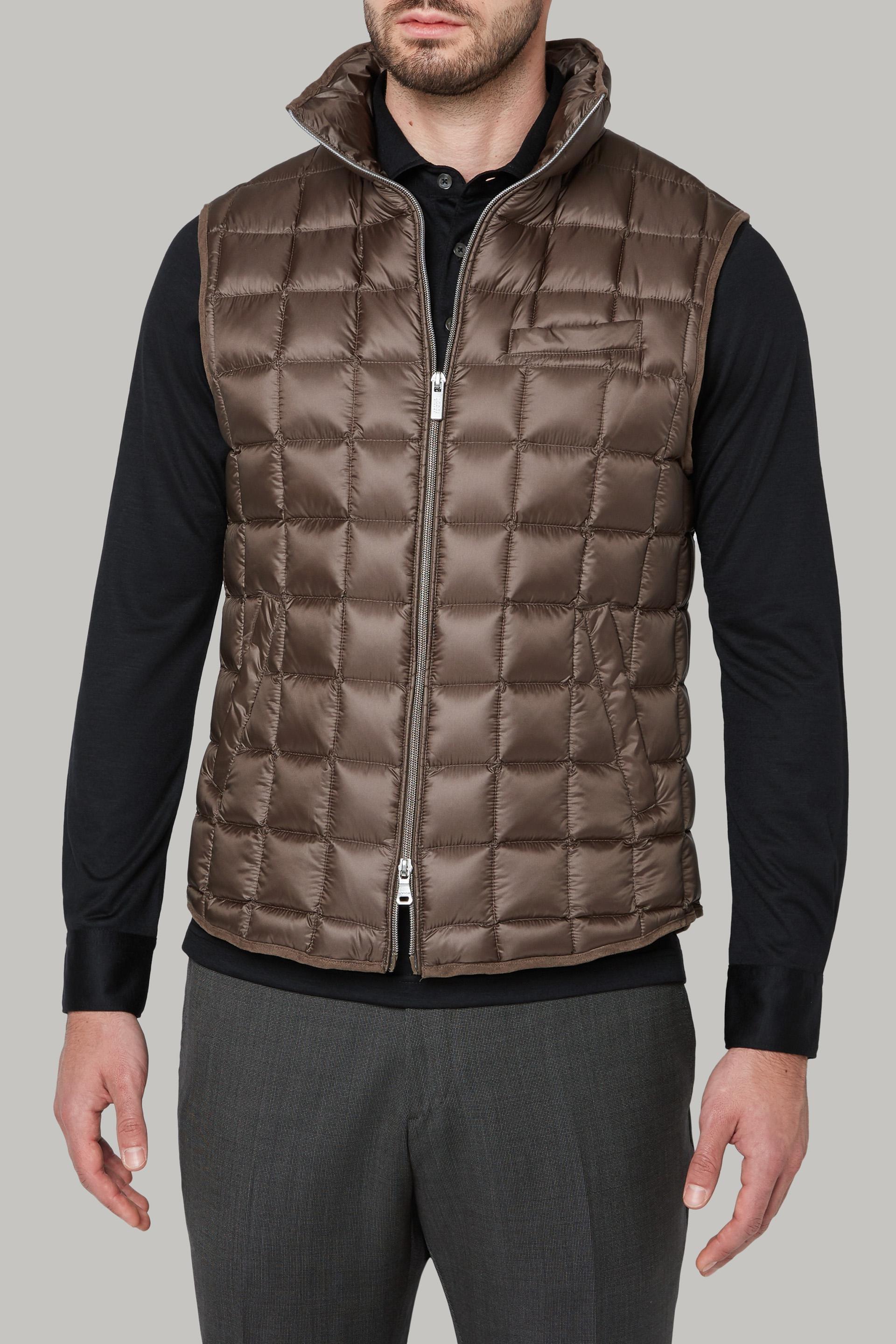 Brown Down-Filled Quilted Nylon Gilet For Men, Dark brown, large image number 3