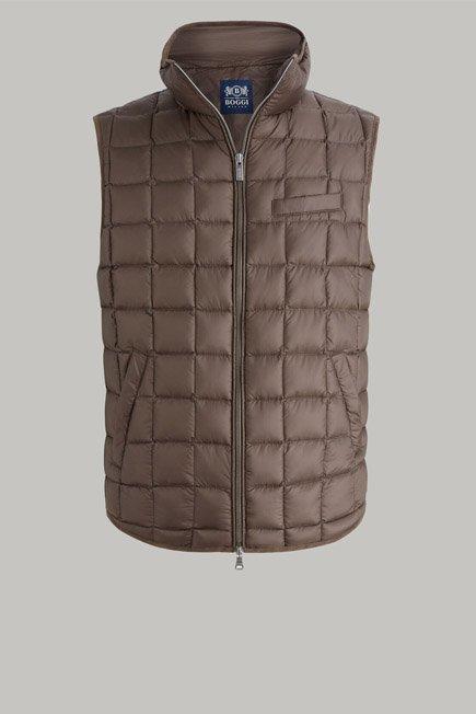 Brown Down-Filled Quilted Nylon Gilet For Men, Dark brown, large image number 4