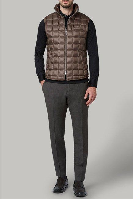 Brown Down-Filled Quilted Nylon Gilet For Men, Dark brown, large image number 5