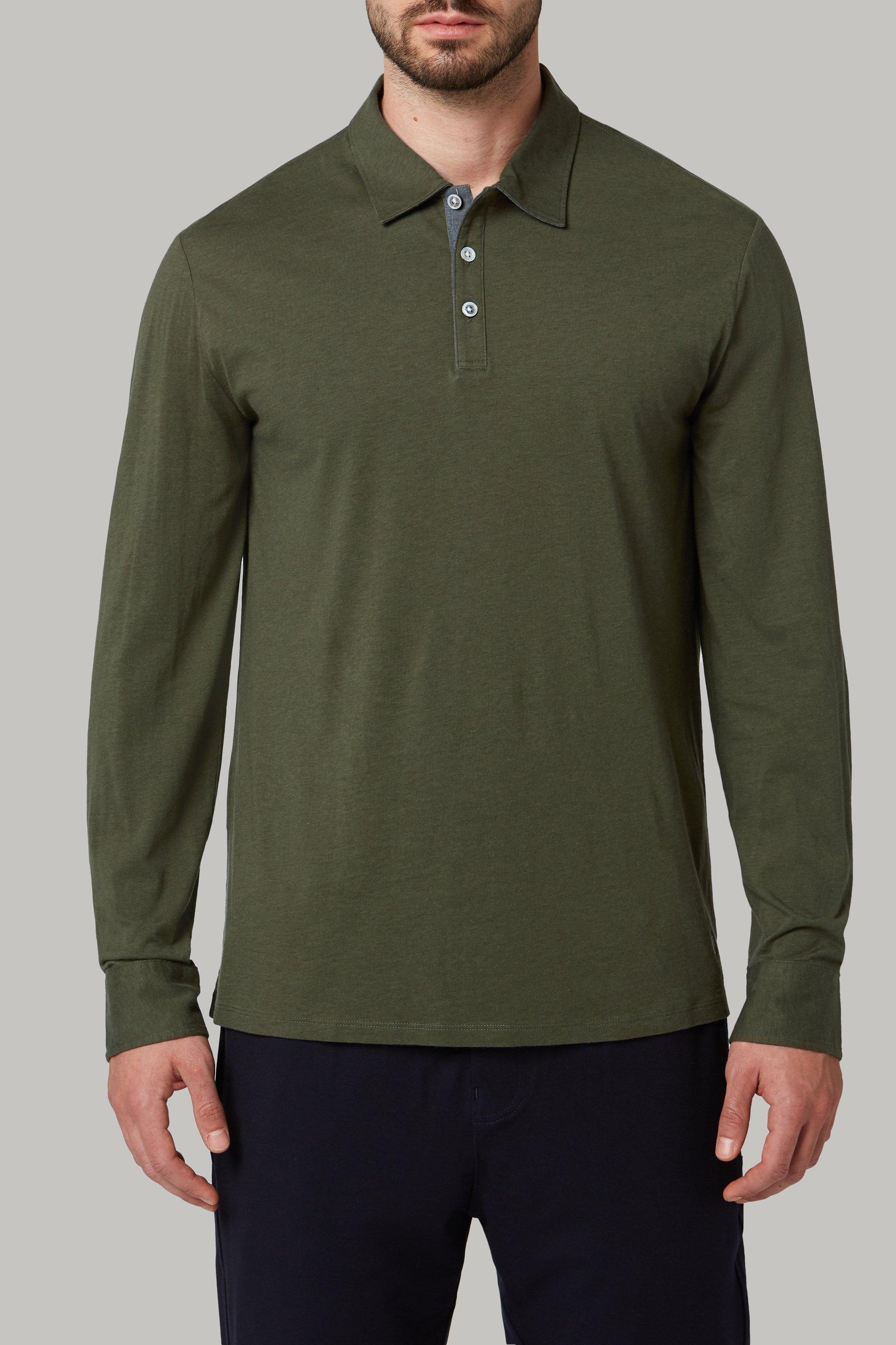 Green Long-Sleeved Polo Shirt, 3901_VESC, large image number 3