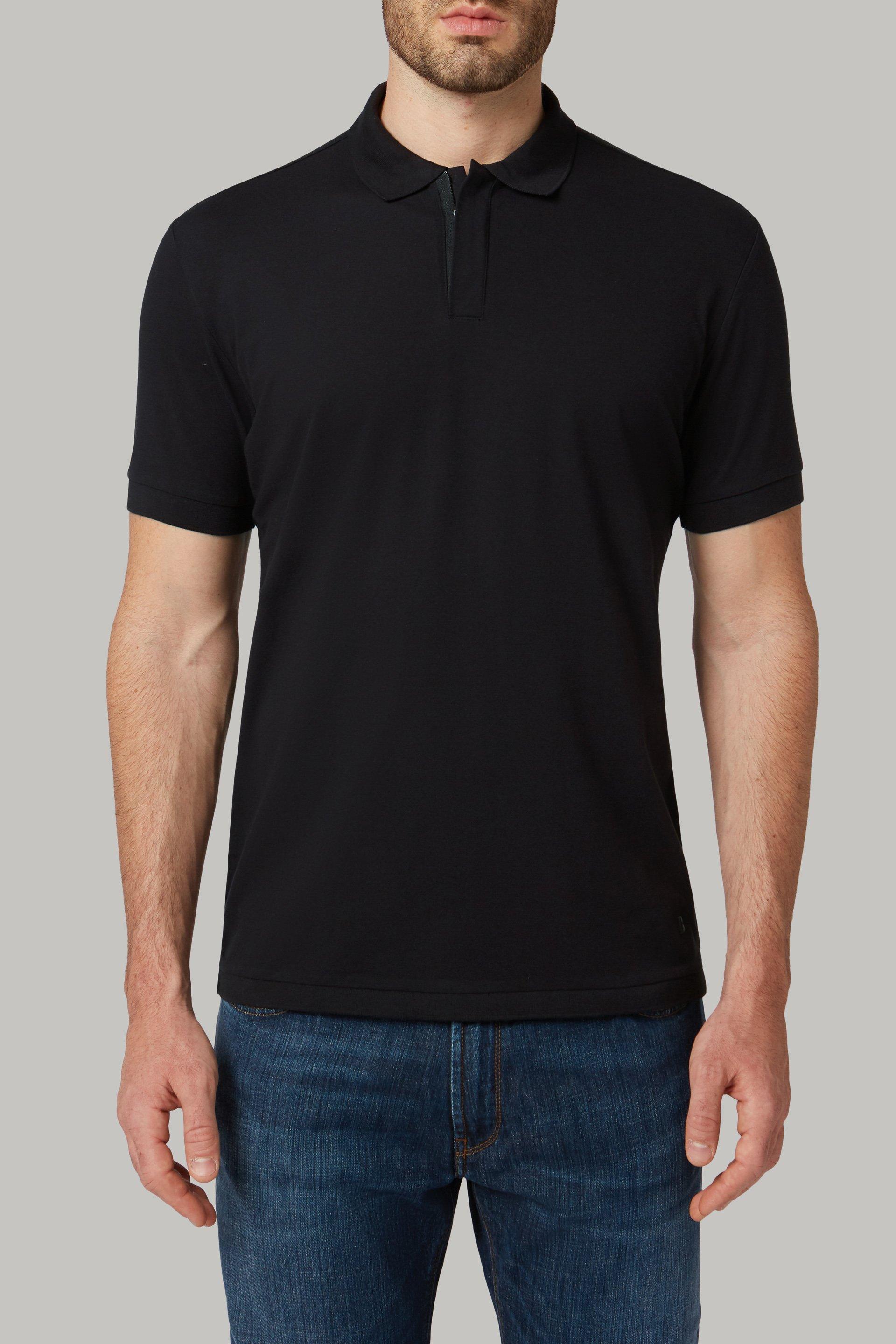 Black Cotton And Nylon Pique Polo Shirt For Men - Regular, 3901_NERO, large image number 3