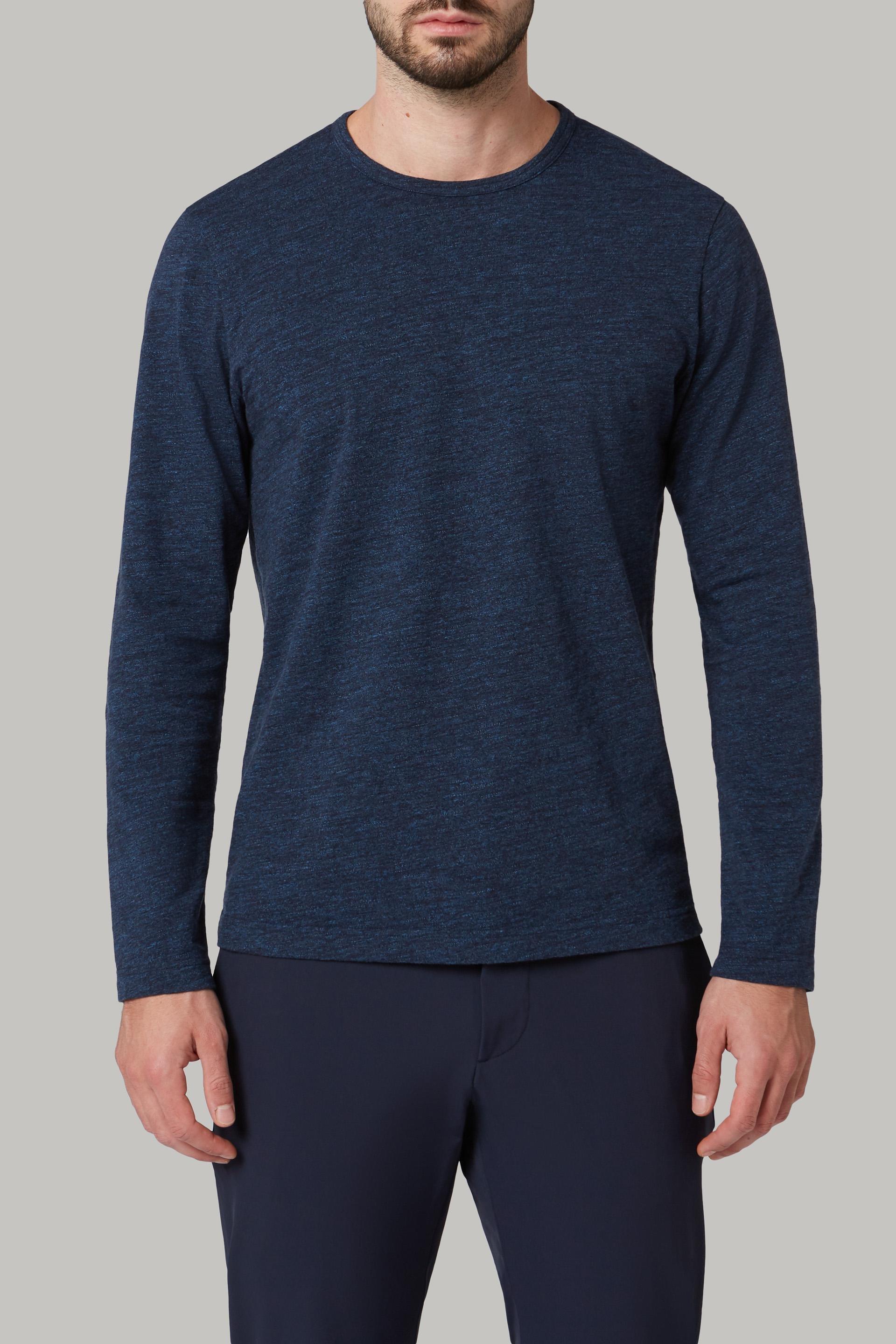 Blue Long-Sleeved Cotton Jersey T-Shirt, 3901_DENI, large image number 1