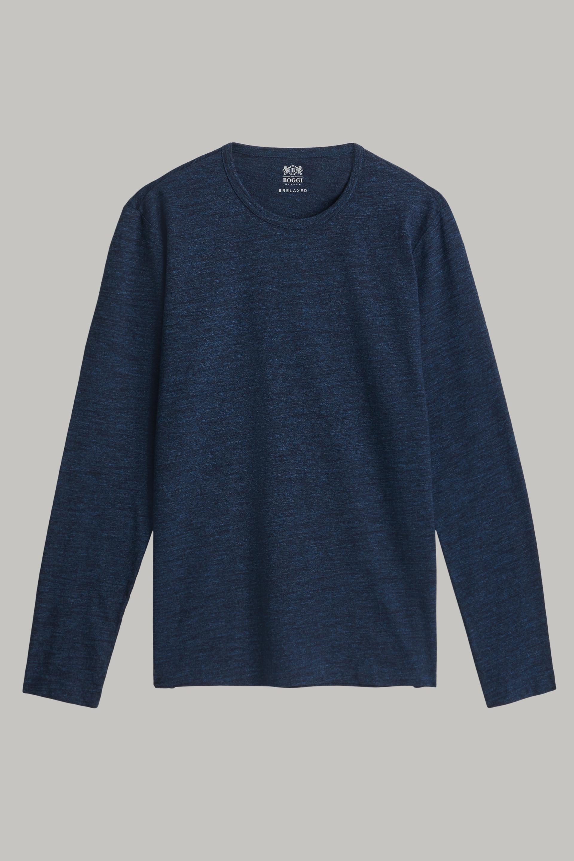 Blue Long-Sleeved Cotton Jersey T-Shirt, 3901_DENI, large image number 6