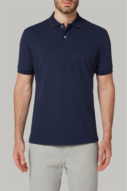 Navy Cotton And Tencel Pique Polo Shirt, 3901_NAVY, large image number 0