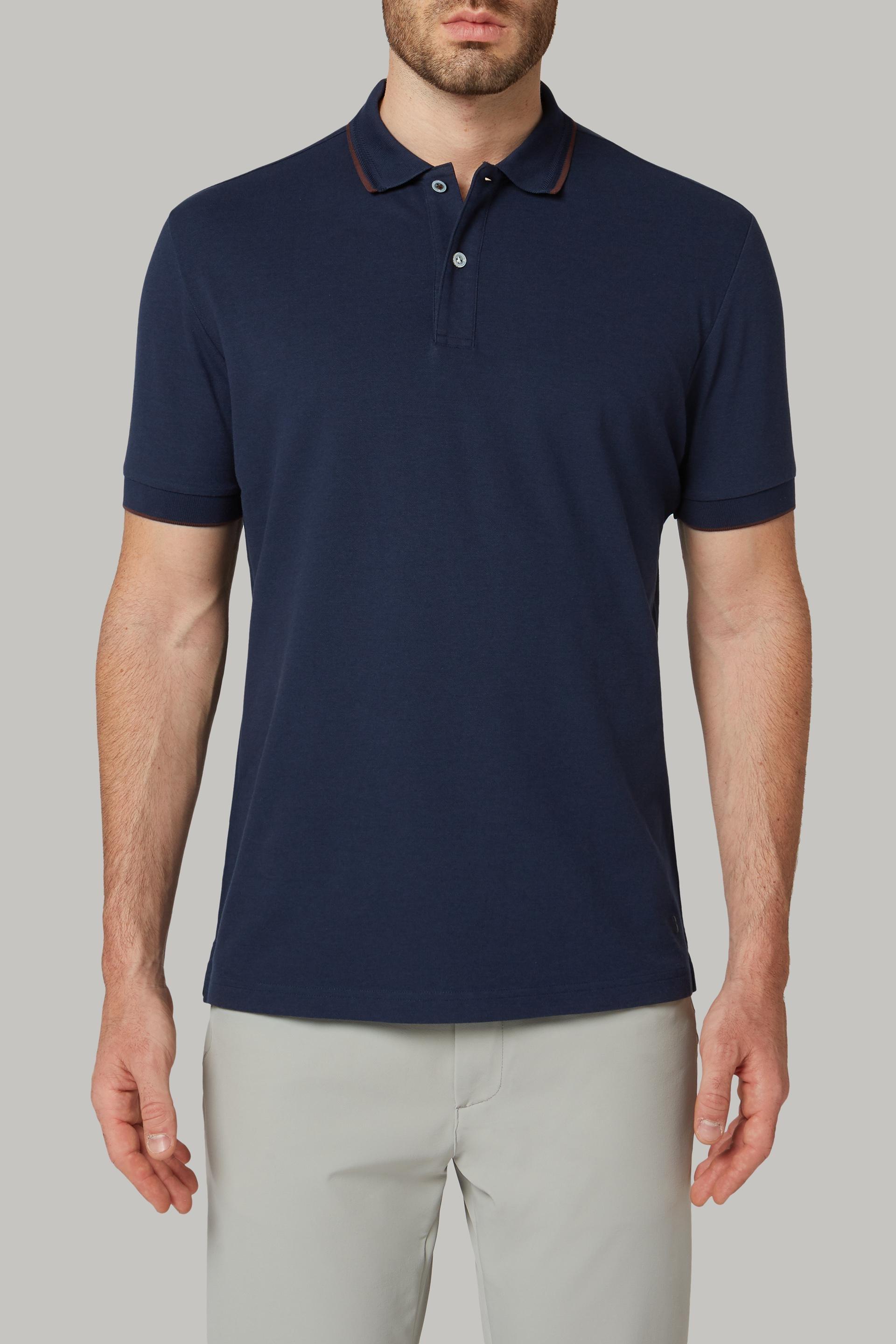 Navy Cotton And Tencel Pique Polo Shirt, 3901_NAVY, large image number 3