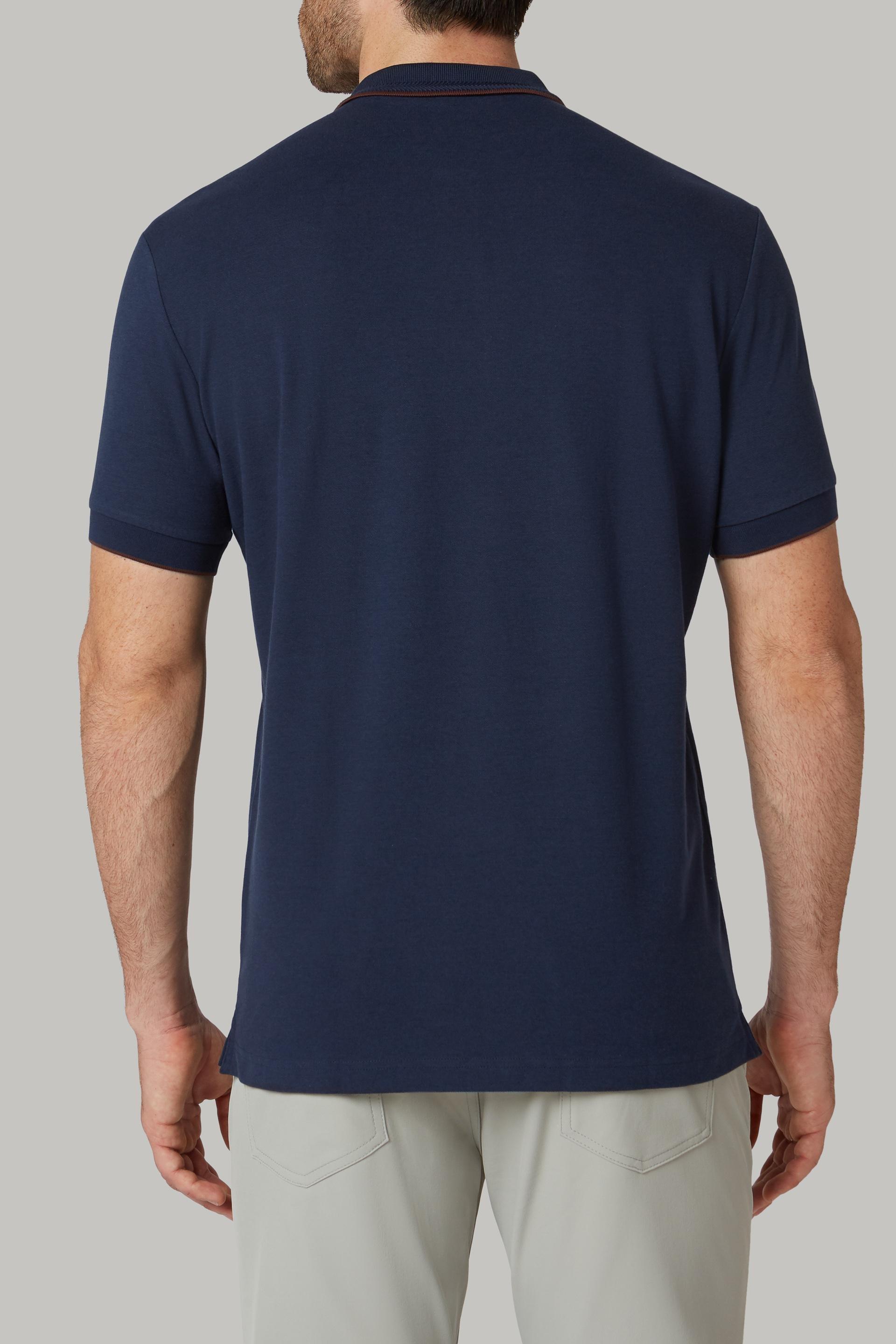 Navy Cotton And Tencel Pique Polo Shirt, 3901_NAVY, large image number 6