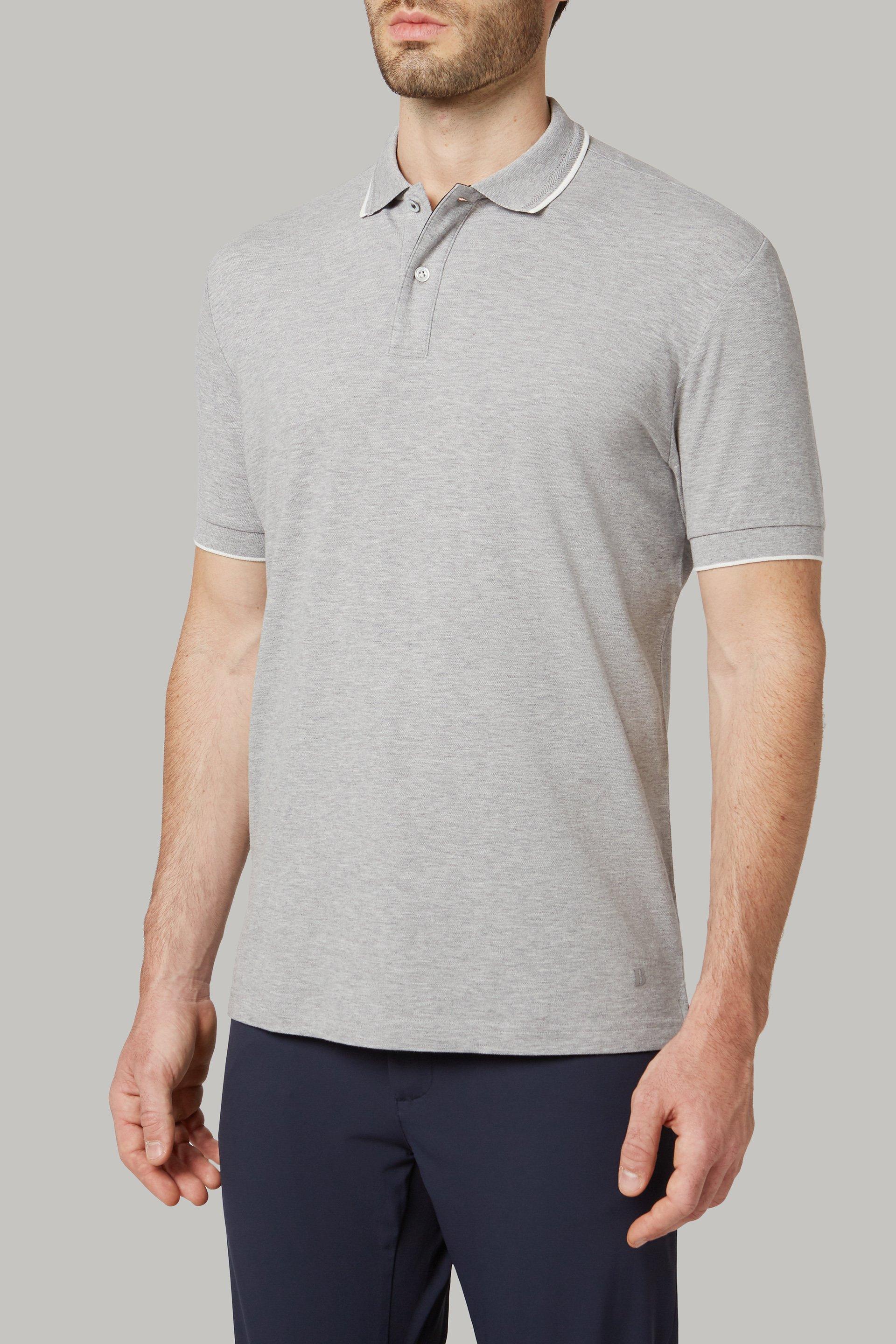 Grey Cotton And Tencel Pique Polo Shirt, , large image number 1