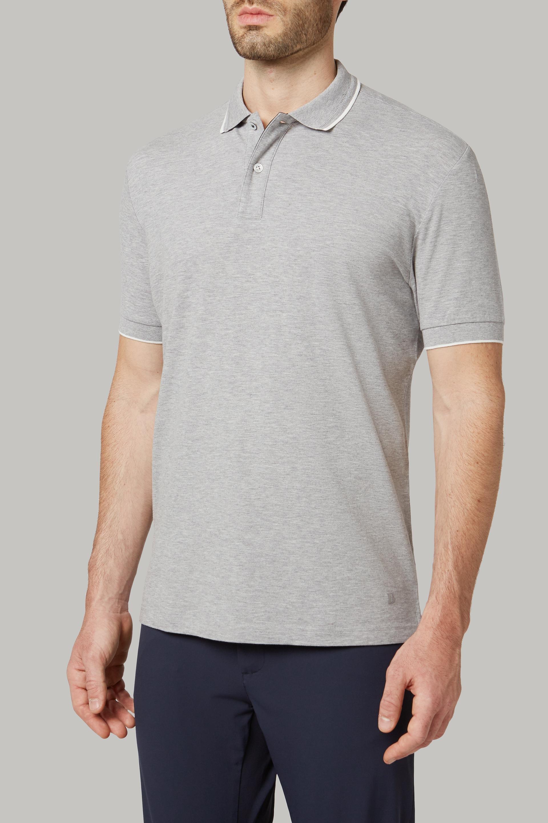 Grey Cotton And Tencel Pique Polo Shirt, , large image number 5