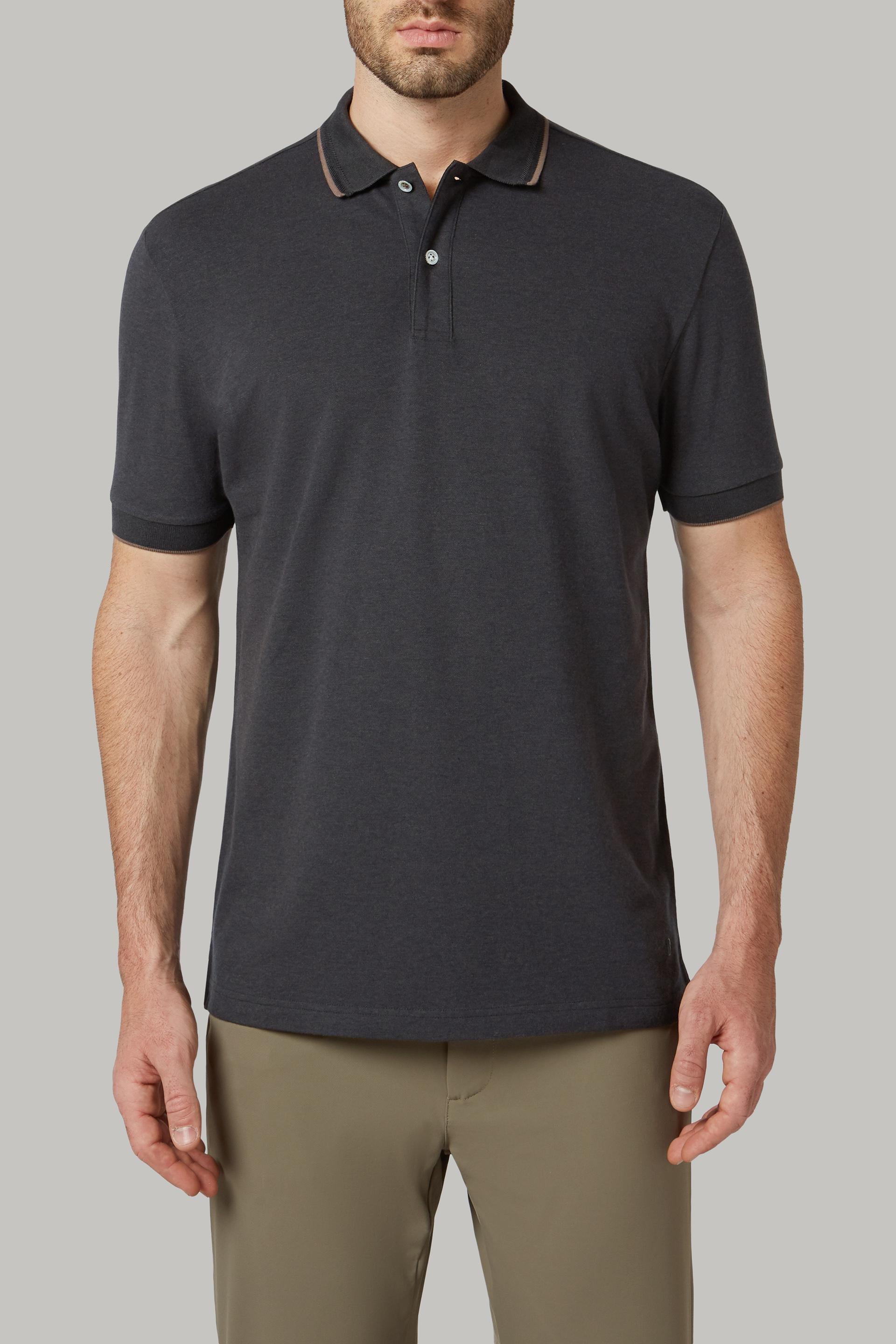 Charcoal Cotton And Tencel Pique Polo Shirt For Men - Regular, 3901_ANTR, large image number 3
