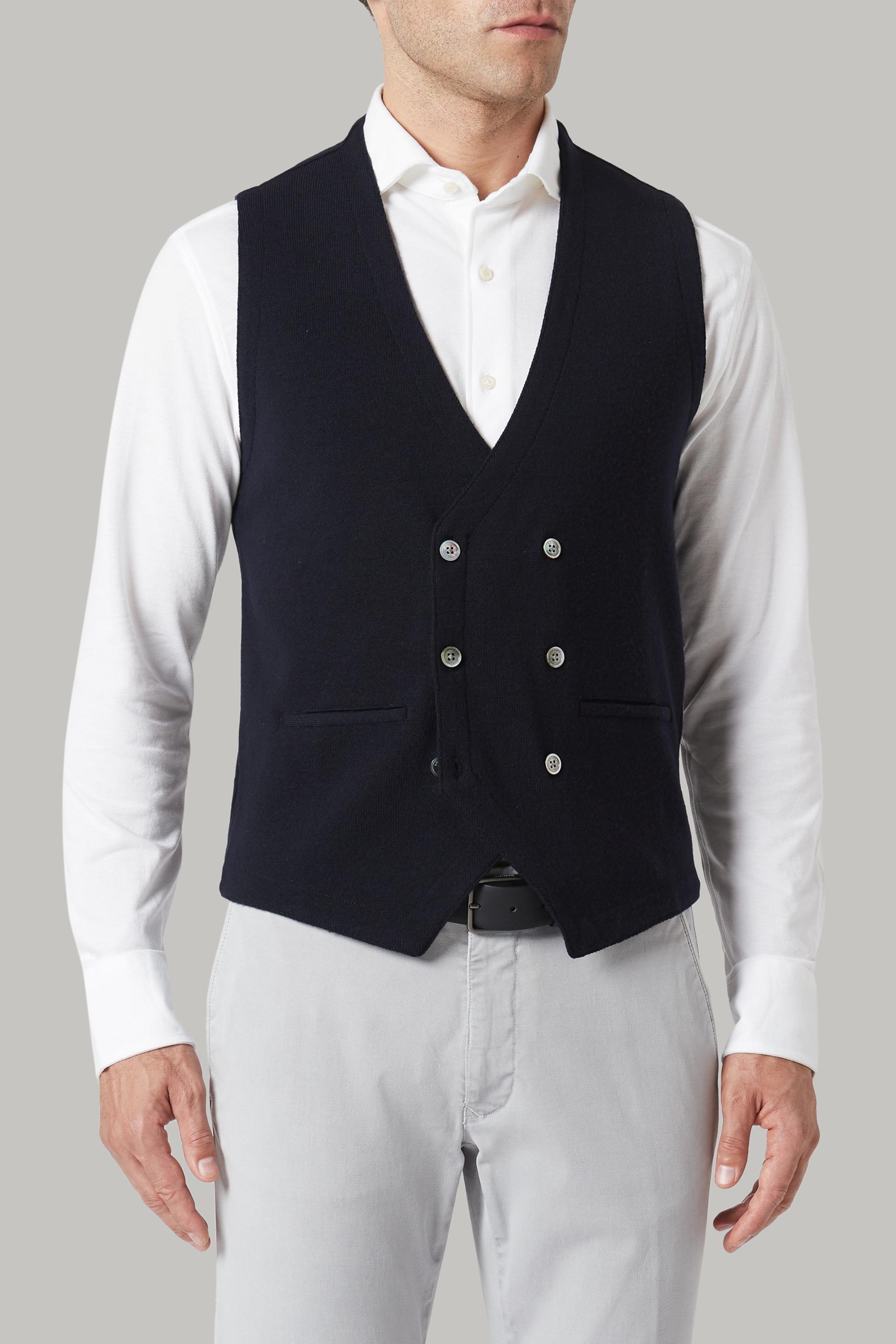 صدرية محبوكة من صو" ميرينو كحلي مزدوج الصدر للرجال - عادي, 3901_NAVY, large image number 3