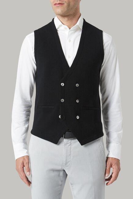 Black Double-Breasted Merino Wool Knitted Waistcoat For Men - Regular, 3901_NERO, large image number 0