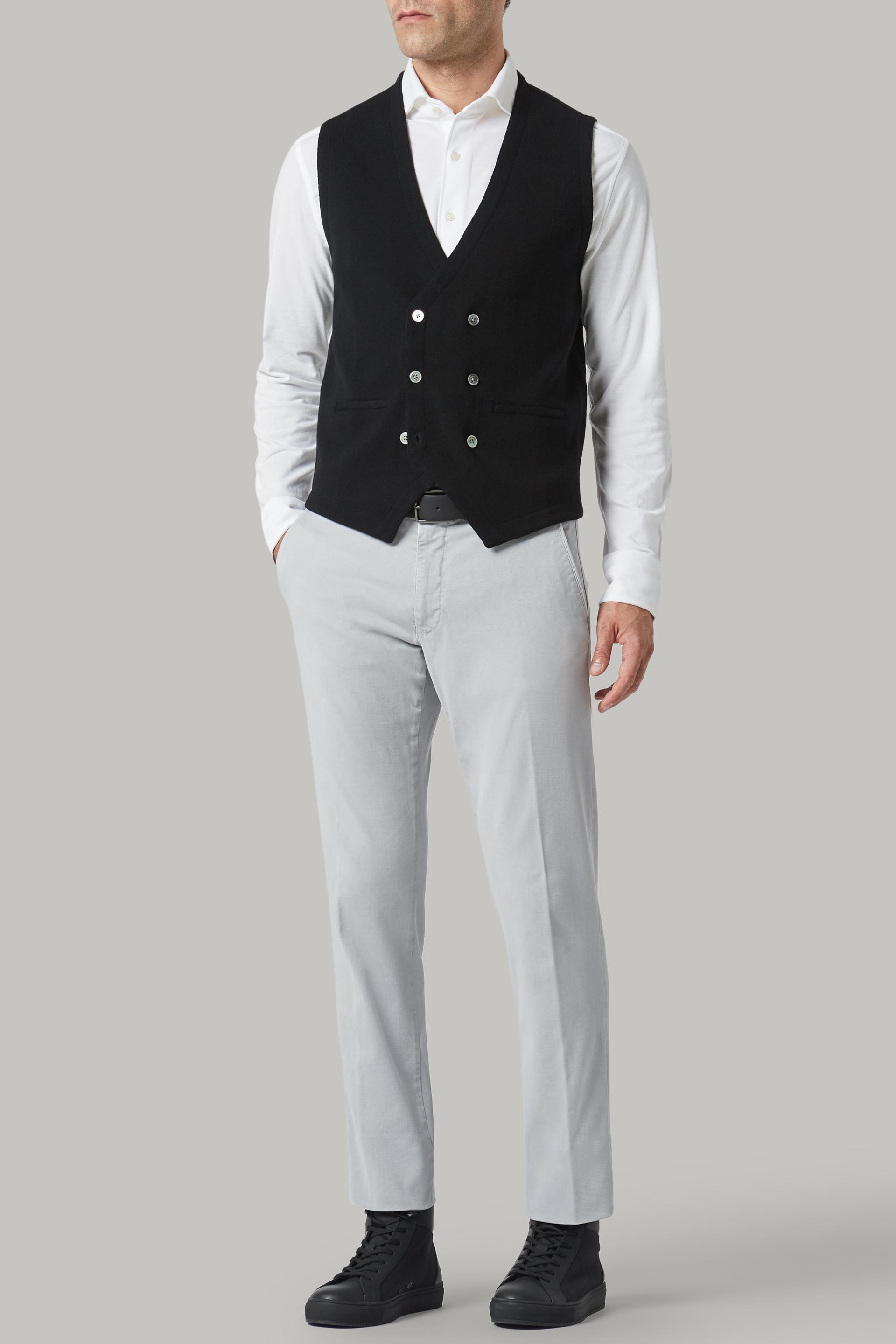 Black Double-Breasted Merino Wool Knitted Waistcoat For Men - Regular, 3901_NERO, large image number 1