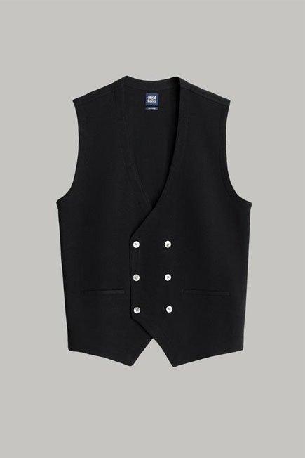 Black Double-Breasted Merino Wool Knitted Waistcoat For Men - Regular, 3901_NERO, large image number 2