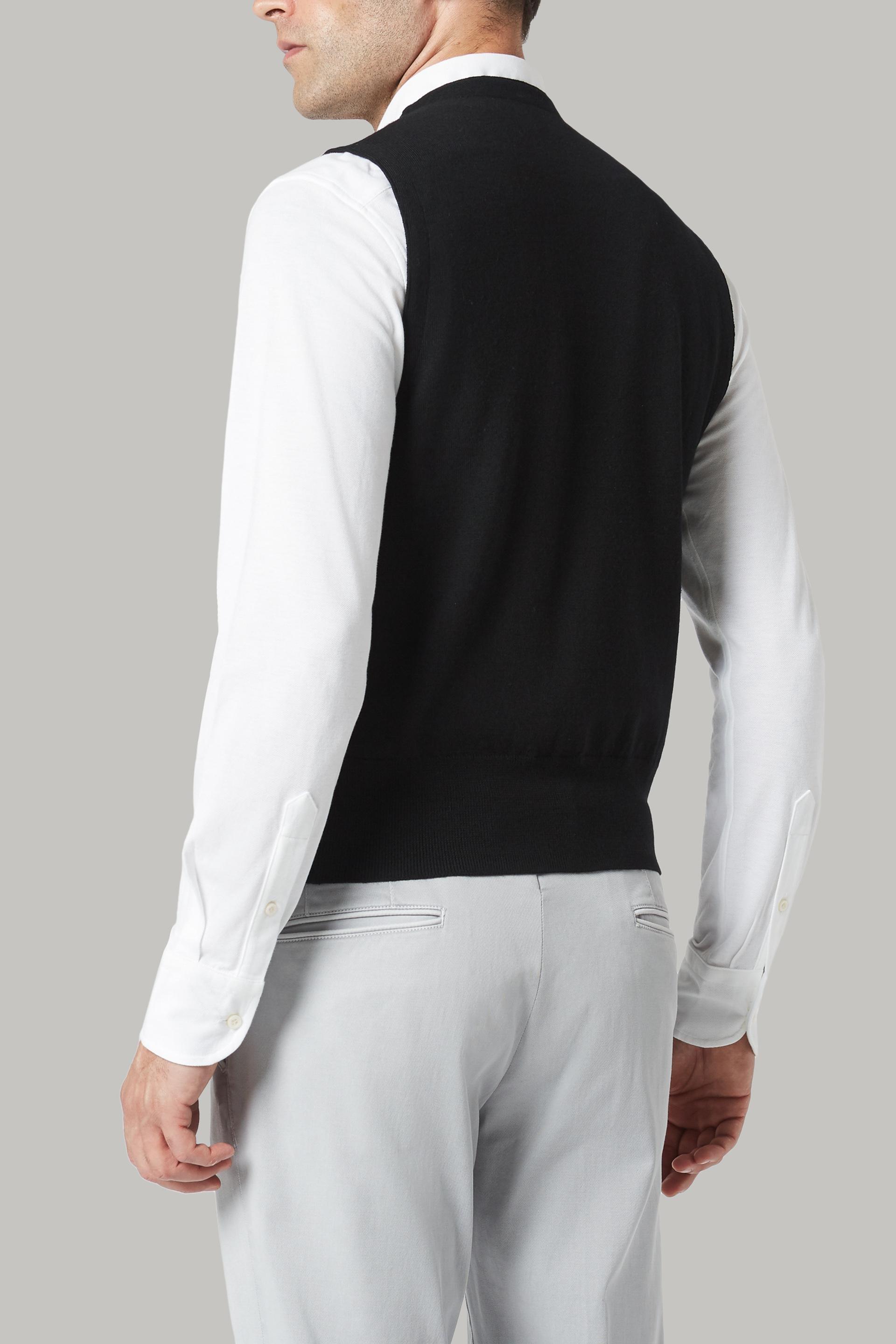 Black Double-Breasted Merino Wool Knitted Waistcoat For Men - Regular, 3901_NERO, large image number 6