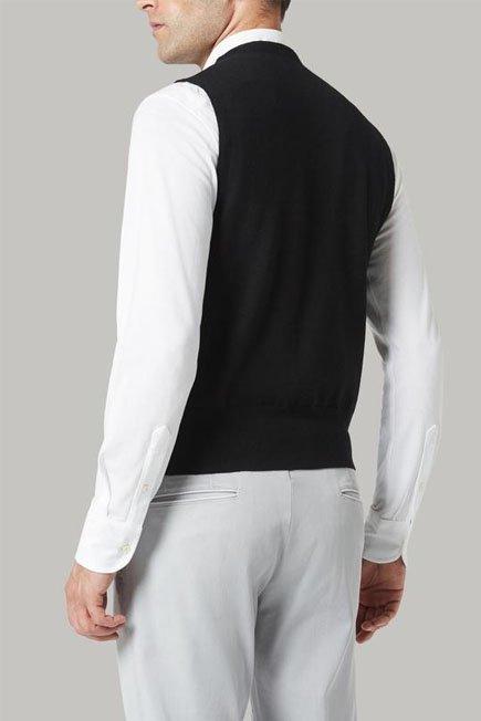 Black Double-Breasted Merino Wool Knitted Waistcoat For Men - Regular, 3901_NERO, large image number 7