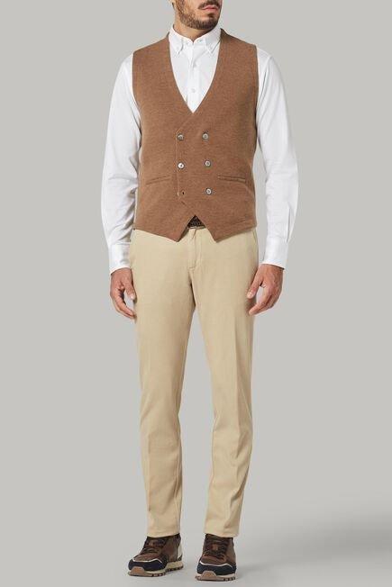 Beige Double-Breasted Merino Wool Knitted Waistcoat, 3901_BISC, large image number 2