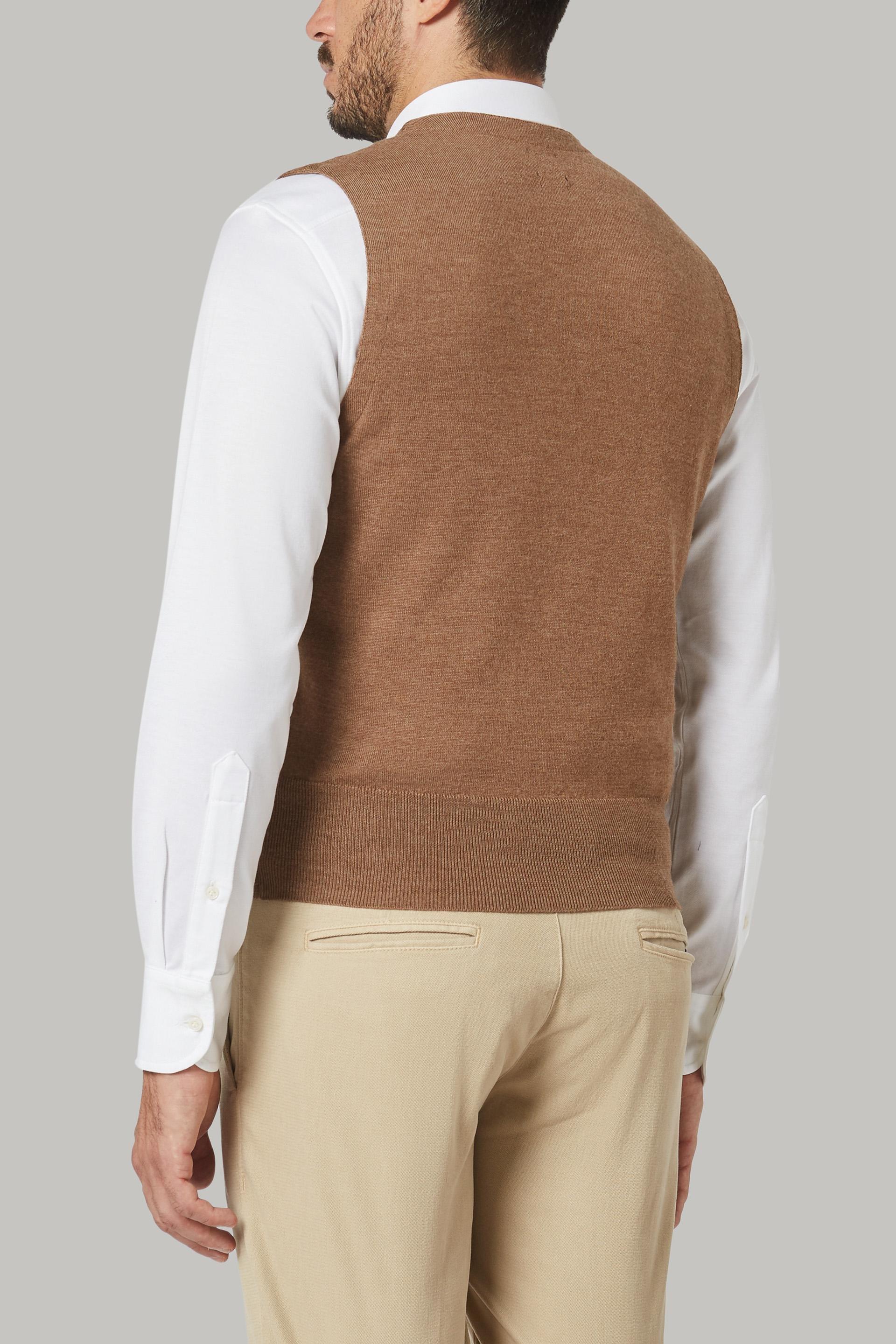 Beige Double-Breasted Merino Wool Knitted Waistcoat, 3901_BISC, large image number 4