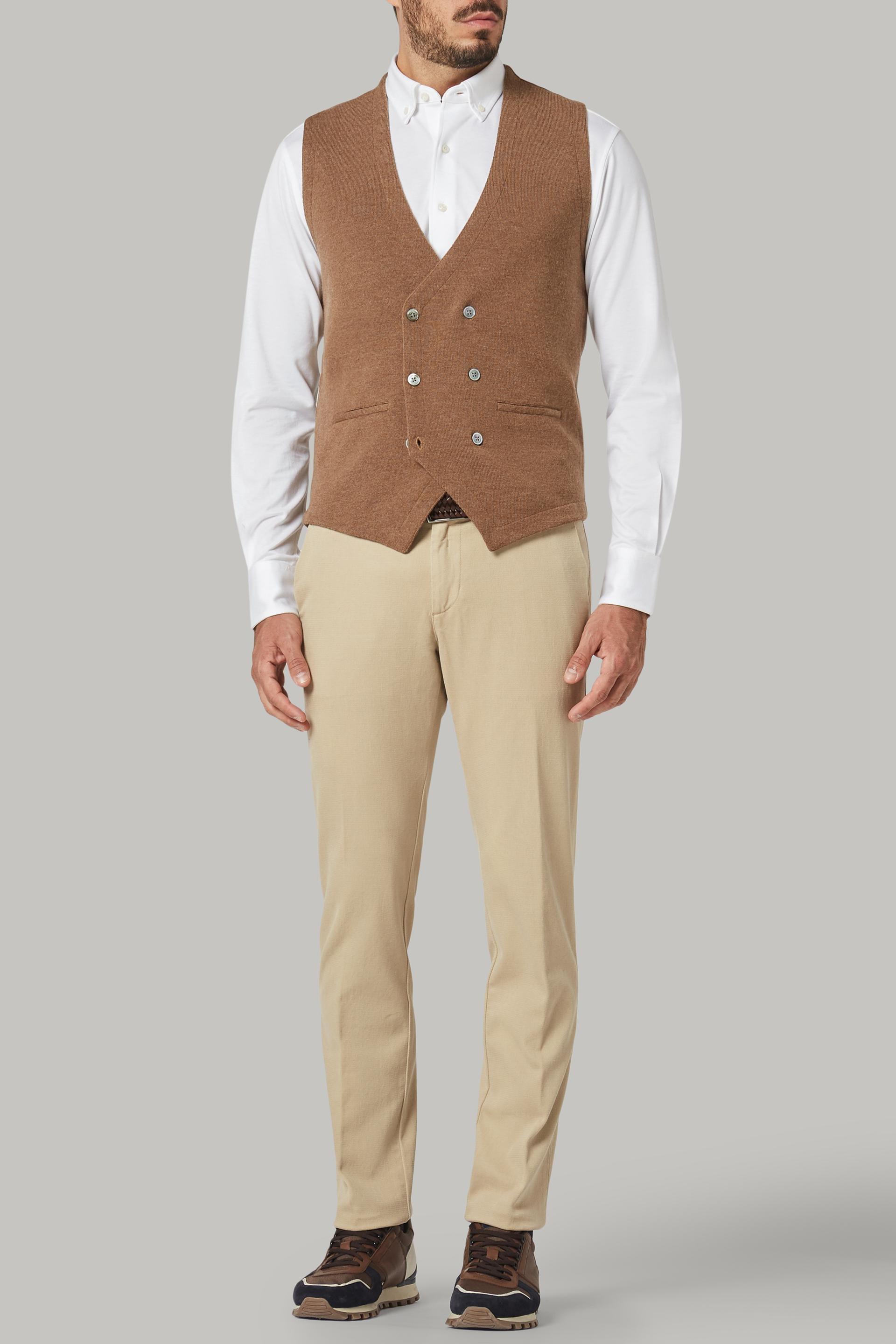 Beige Double-Breasted Merino Wool Knitted Waistcoat, 3901_BISC, large image number 9