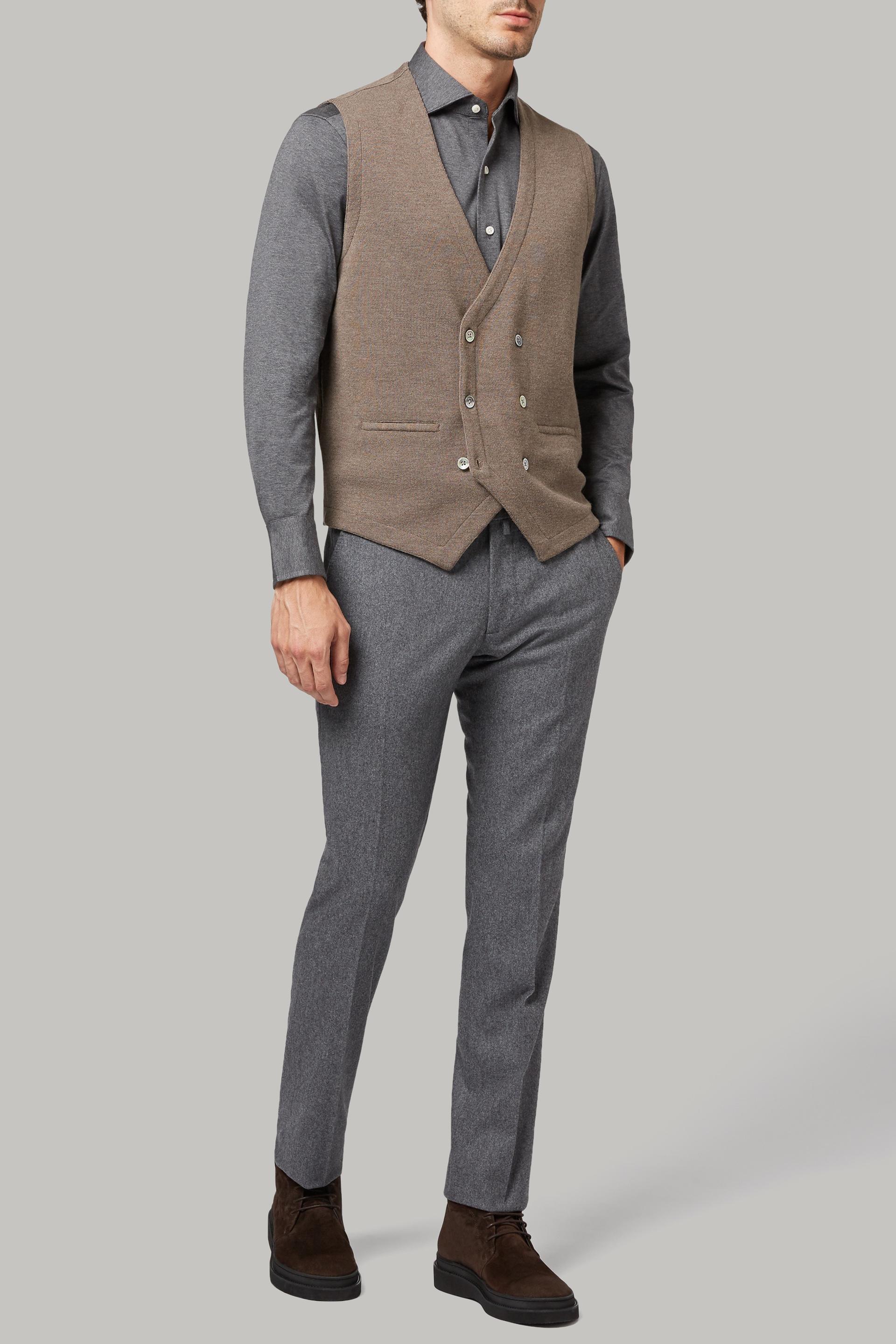 Beige Double-Breasted Merino Wool Knitted Waistcoat, 3901_TORT, large image number 1