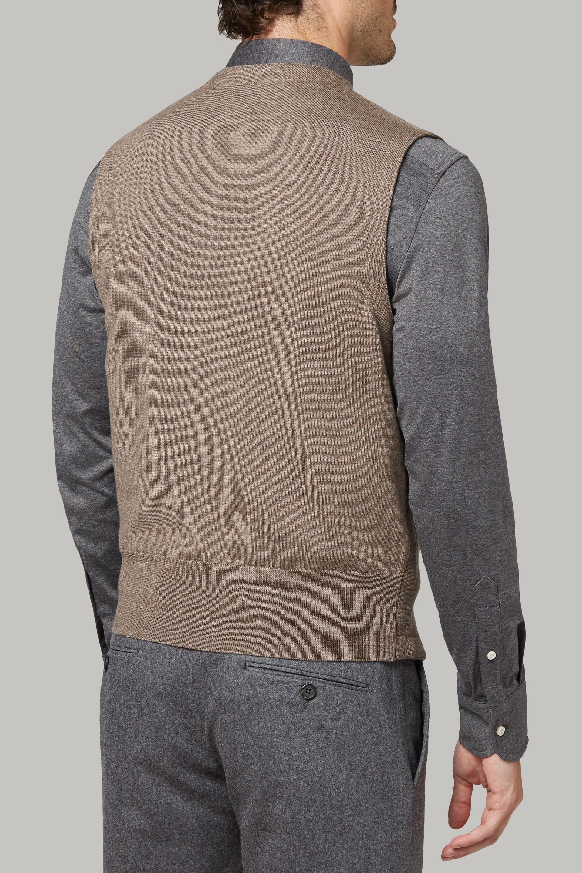 Beige Double-Breasted Merino Wool Knitted Waistcoat, 3901_TORT, large image number 2