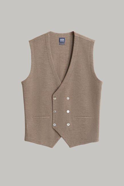 Beige Double-Breasted Merino Wool Knitted Waistcoat, 3901_TORT, large image number 3