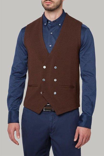 صدرية محبوكة من صو" ميرينو بني مزدوج الصدر للرجال - عادية, 3901_MORO, large image number 0
