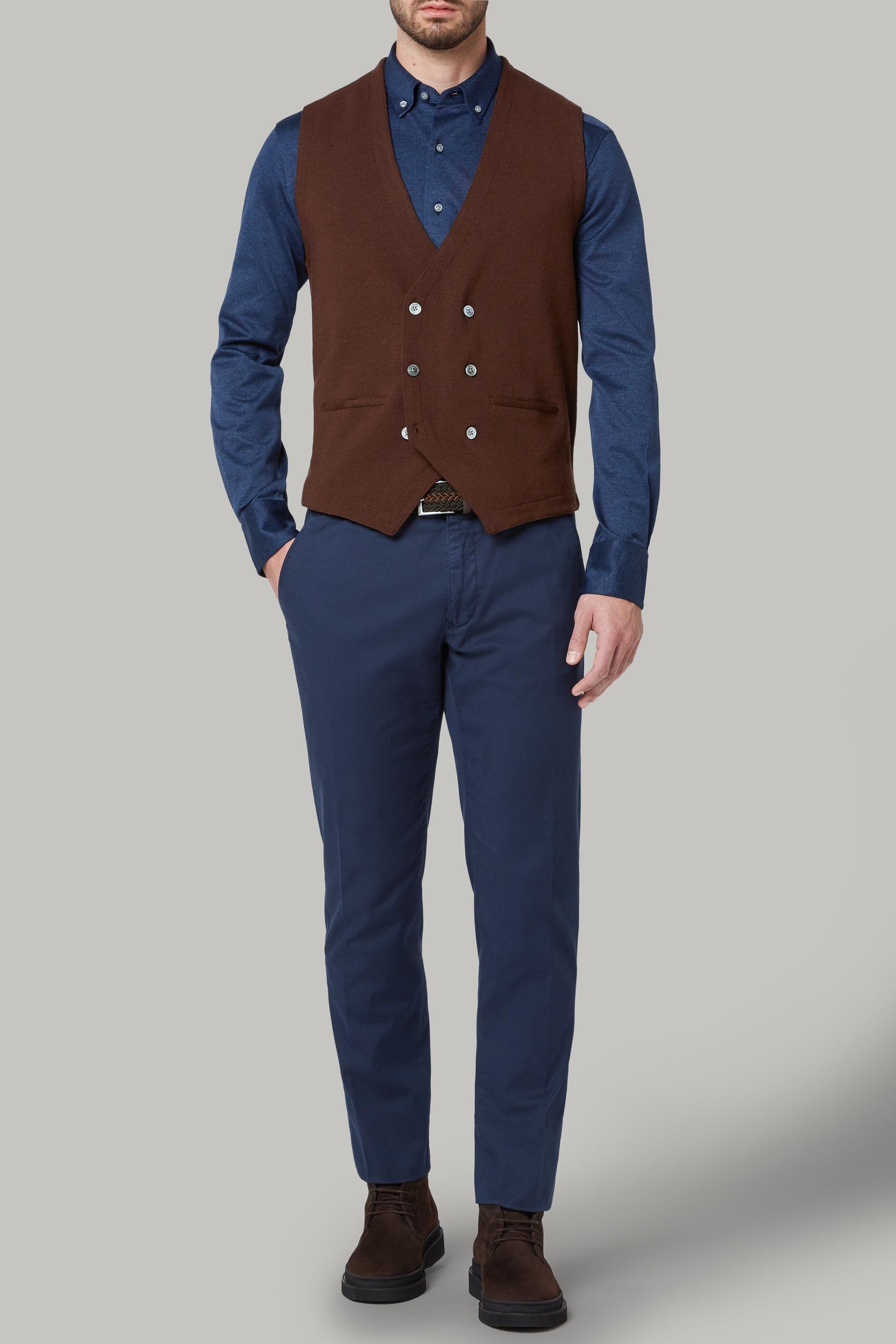 صدرية محبوكة من صو" ميرينو بني مزدوج الصدر للرجال - عادية, 3901_MORO, large image number 1