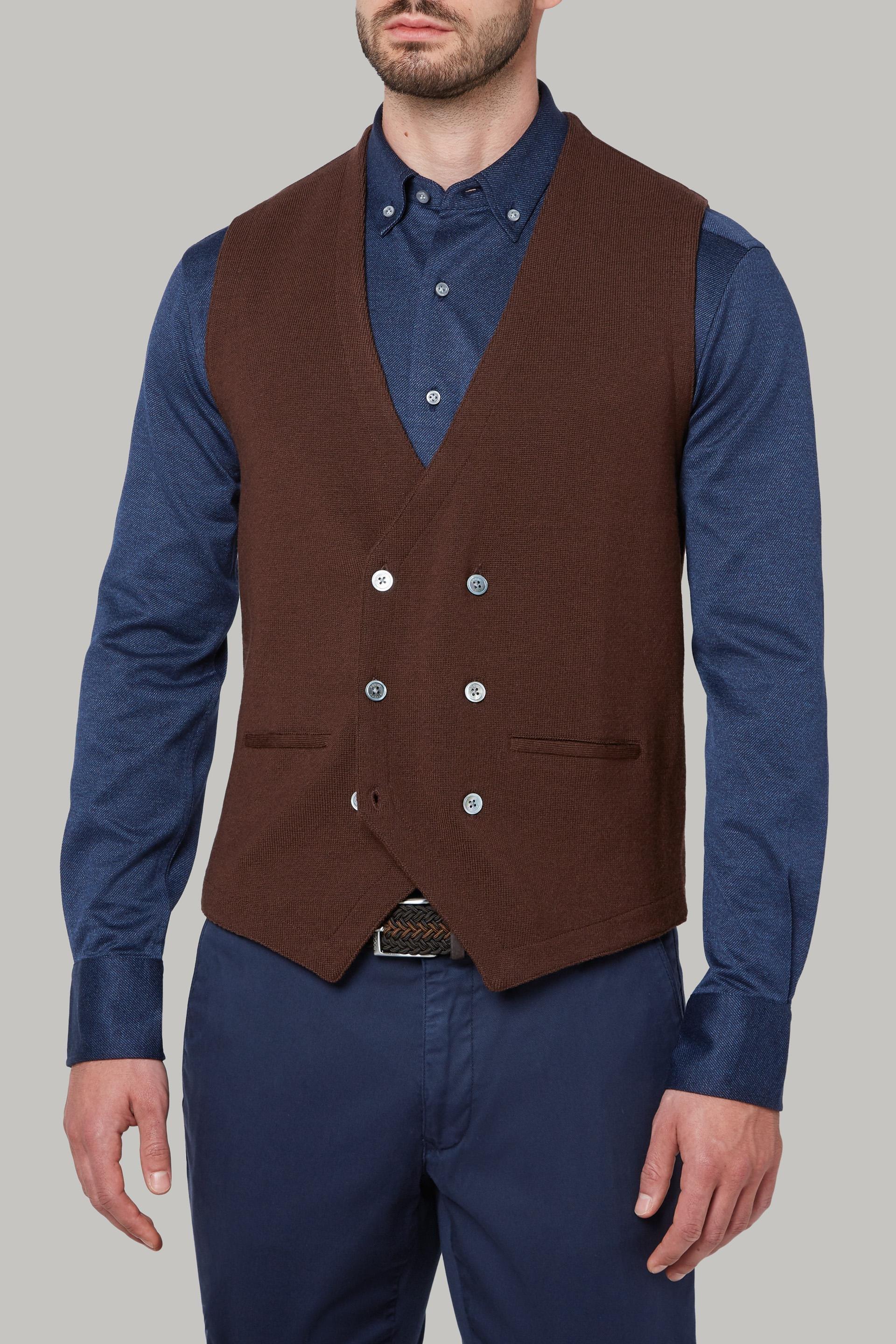 صدرية محبوكة من صو" ميرينو بني مزدوج الصدر للرجال - عادية, 3901_MORO, large image number 3