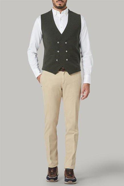 Military Green Double-Breasted Merino Wool Knitted Waistcoat For Men - Regular, 3901_MILI, large image number 0