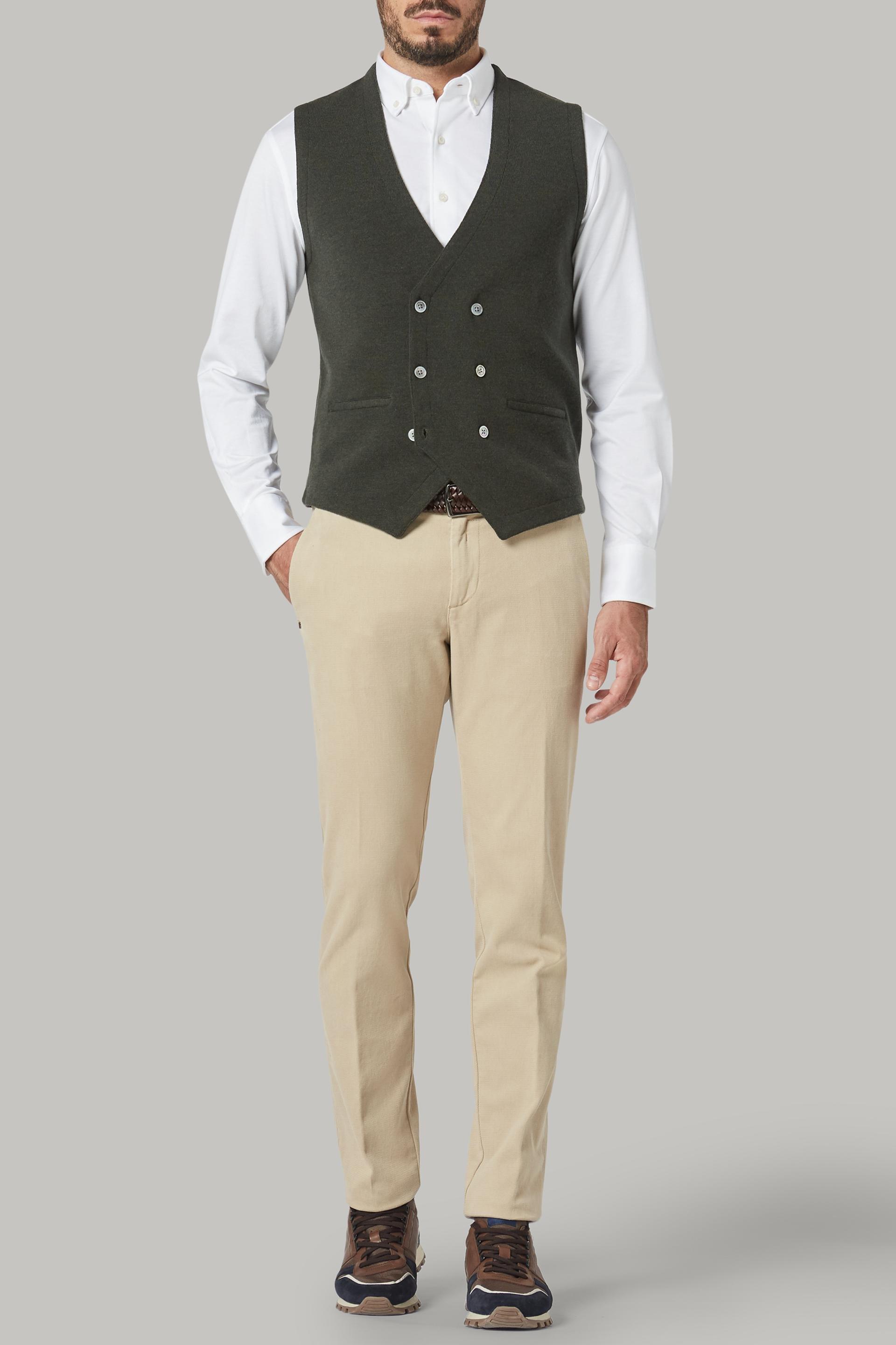 Military Green Double-Breasted Merino Wool Knitted Waistcoat For Men - Regular, 3901_MILI, large image number 1